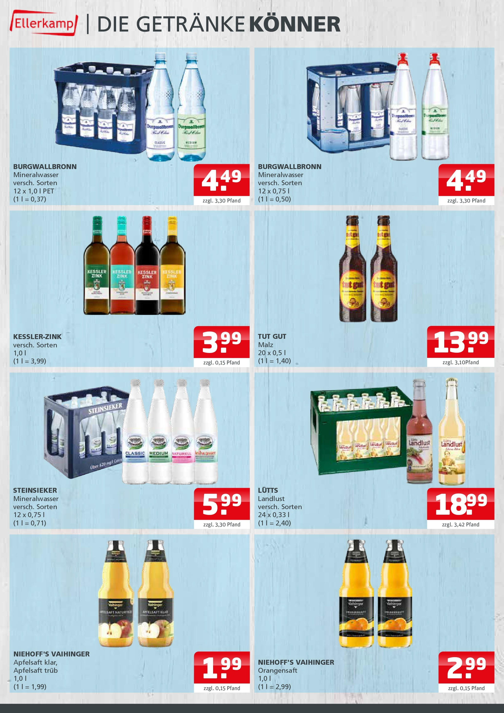 Entdecke - Getränke Ellerkamp: Getränkeangebote (ab 21.09.2025) zum Blättern | Seite: 4 | Produkte: Orangensaft, Apfelsaft, Mineralwasser