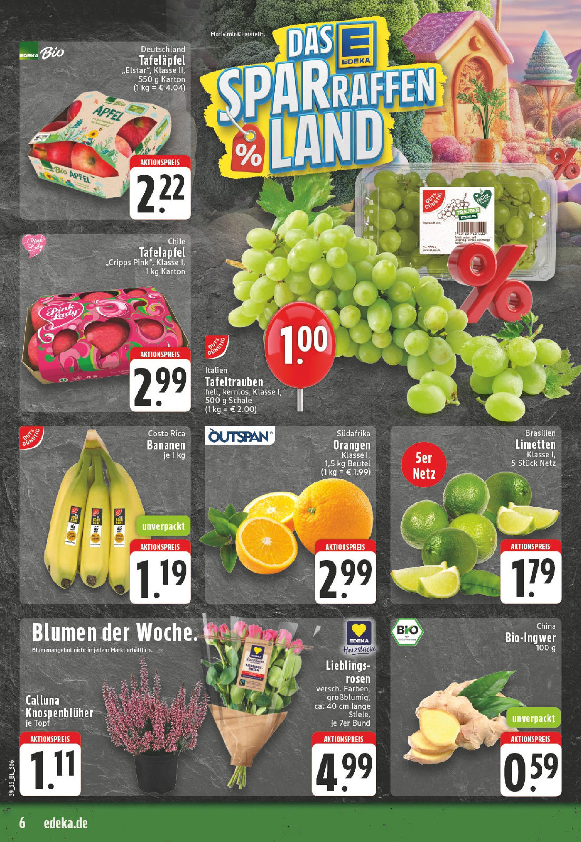Edeka prospekt Leverkusen (ab 21.09.2025) » Angebote Online | Seite: 6 | Produkte: Limetten, Trauben, Bananen, Orangen Edeka prospekt Leverkusen (ab 21.09.2025) » Angebote Online | Seite: 6 | Produkte: Limetten, Trauben, Bananen, Orangen