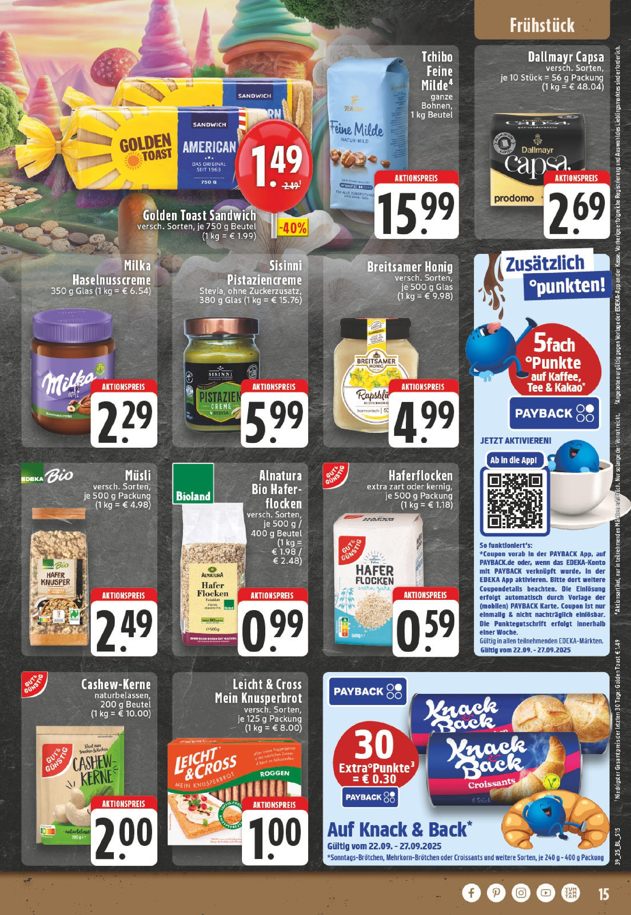 Edeka prospekt Leverkusen (ab 21.09.2025) » Angebote Online | Seite: 15 | Produkte: Toast, Creme, Flocken, Dallmayr capsa Edeka prospekt Leverkusen (ab 21.09.2025) » Angebote Online | Seite: 15 | Produkte: Toast, Creme, Flocken, Dallmayr capsa