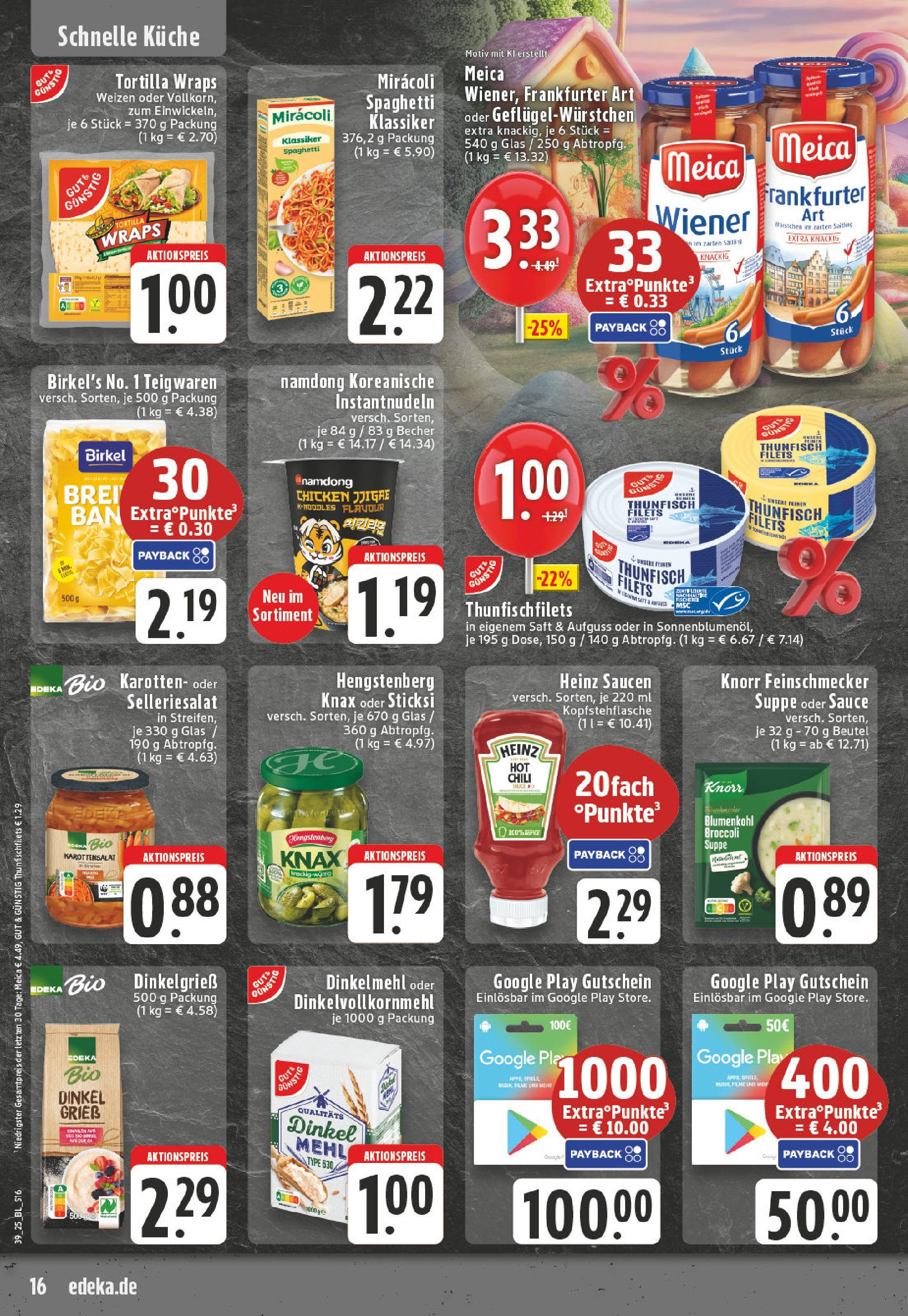 Edeka prospekt Leverkusen (ab 21.09.2025) » Angebote Online | Seite: 16 | Produkte: Thunfisch, Meica, Blumenkohl, Saft Edeka prospekt Leverkusen (ab 21.09.2025) » Angebote Online | Seite: 16 | Produkte: Thunfisch, Meica, Blumenkohl, Saft