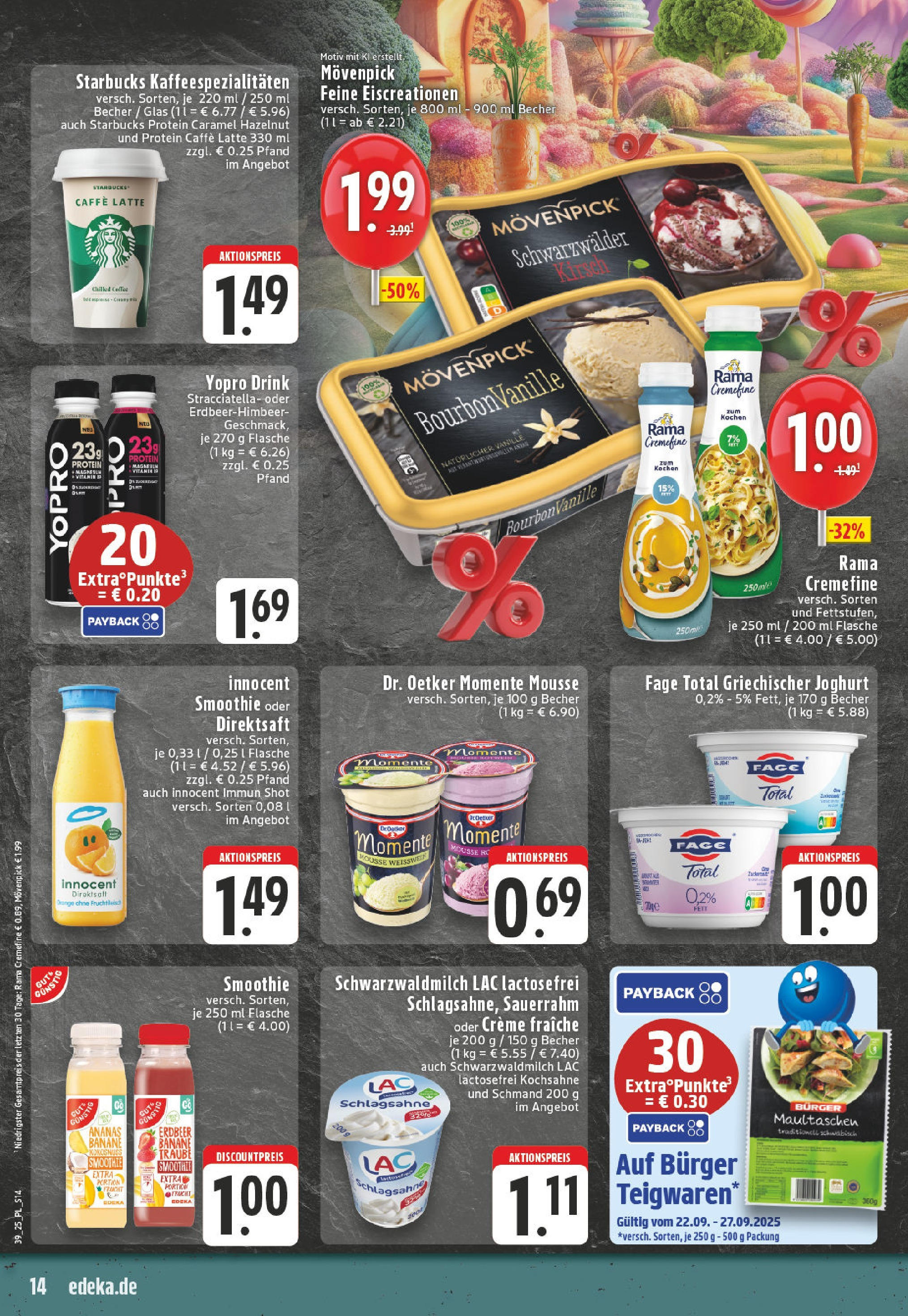 Edeka prospekt Linnich	 (ab 21.09.2025) » Angebote Online | Seite: 14 | Produkte: Rotwein, Starbucks, Creme, Sauerrahm