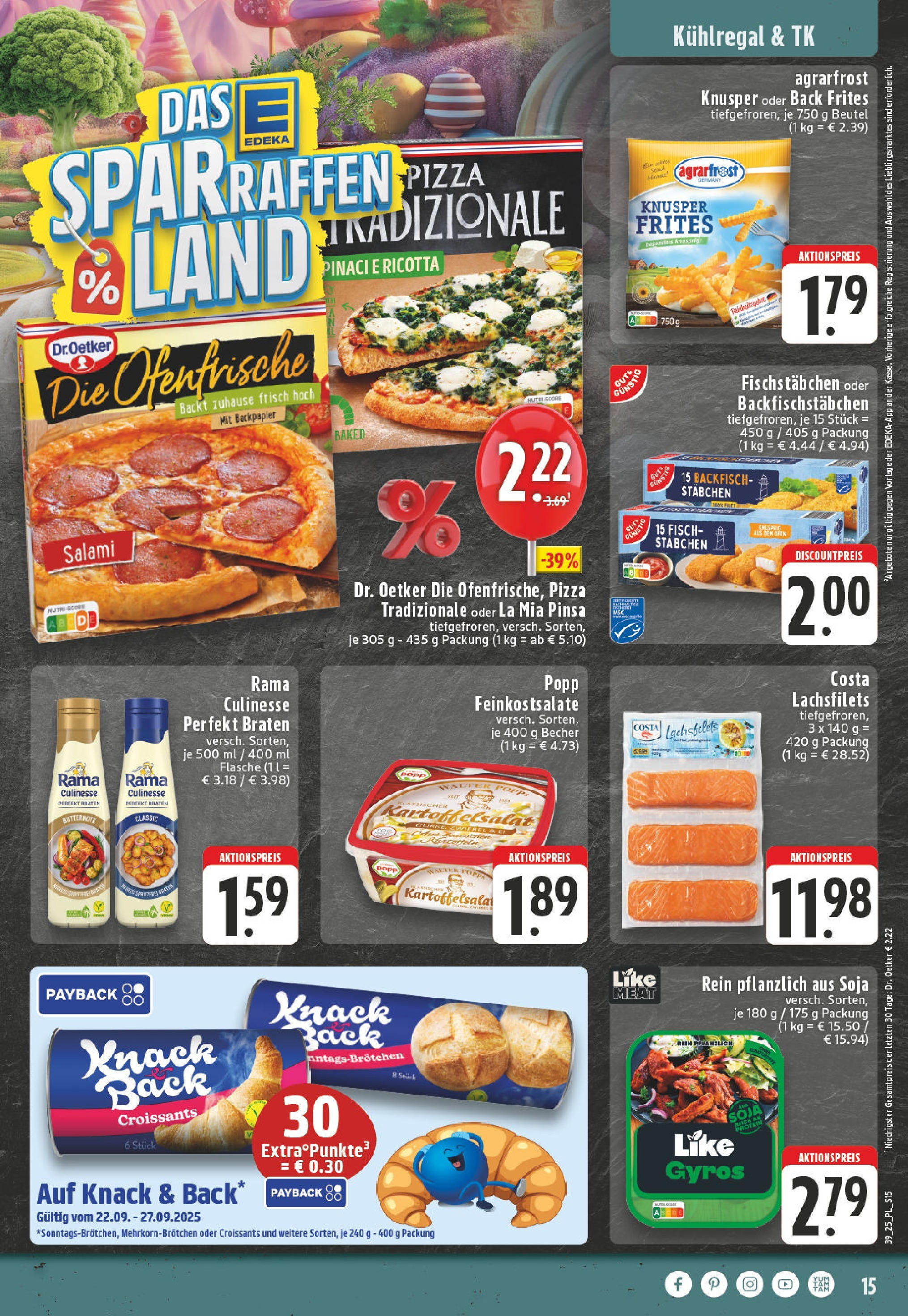 Edeka prospekt Linnich	 (ab 21.09.2025) » Angebote Online | Seite: 15 | Produkte: Ofen, Fisch, Fischstabchen, Salami