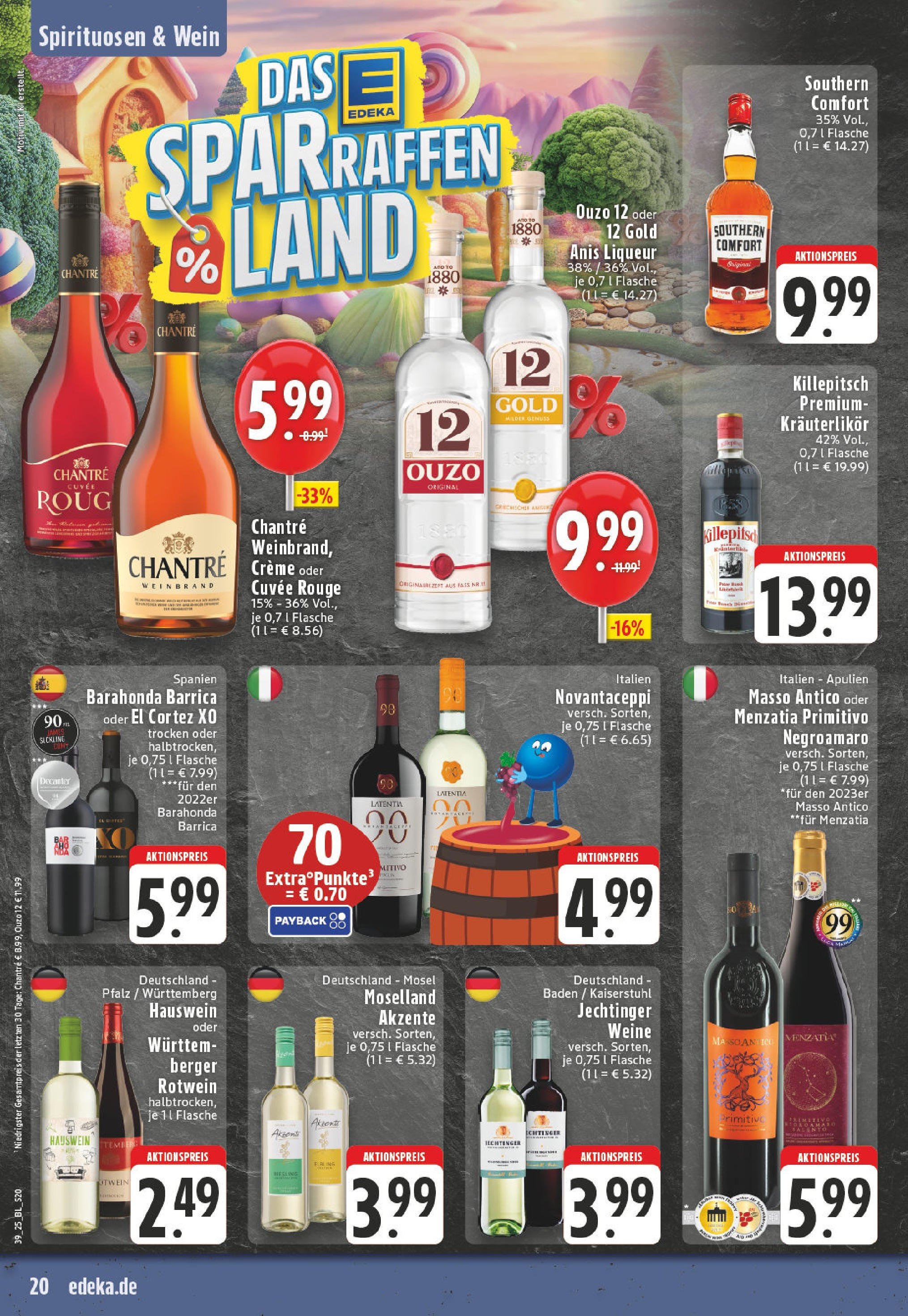 Edeka prospekt Leverkusen (ab 21.09.2025) » Angebote Online | Seite: 20 | Produkte: Ouzo 12, Creme, Chantré, Southern comfort Edeka prospekt Leverkusen (ab 21.09.2025) » Angebote Online | Seite: 20 | Produkte: Ouzo 12, Creme, Chantré, Southern comfort