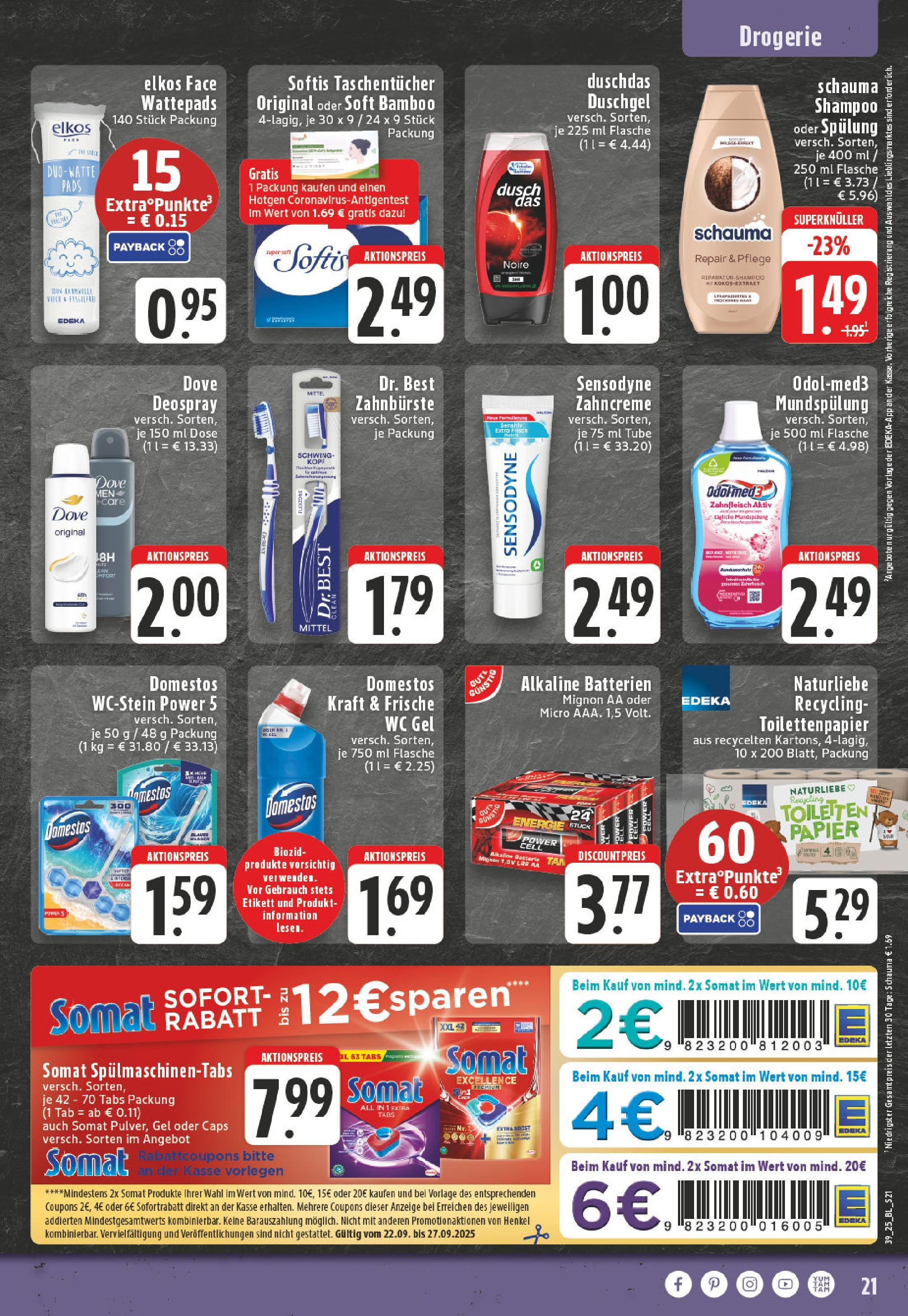 Edeka prospekt Leverkusen (ab 21.09.2025) » Angebote Online | Seite: 21 | Produkte: Deodorant, Zahnbürste, Duschdas, Spülmaschinentabs Edeka prospekt Leverkusen (ab 21.09.2025) » Angebote Online | Seite: 21 | Produkte: Deodorant, Zahnbürste, Duschdas, Spülmaschinentabs
