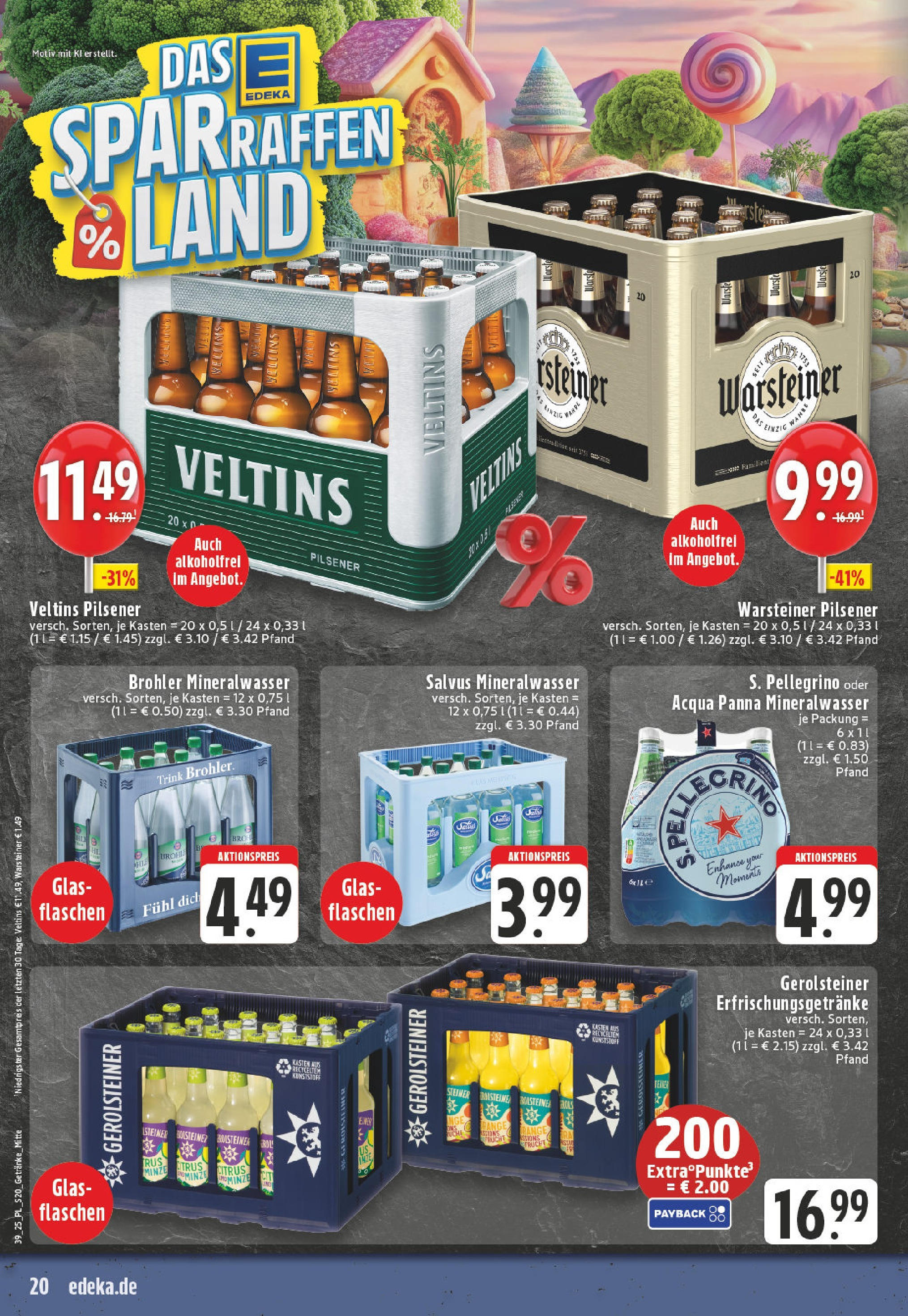 Edeka prospekt Düsseldorf	 (ab 21.09.2025) » Angebote Online | Seite: 20 | Produkte: Mineralwasser, Warsteiner, Veltins, Gerolsteiner