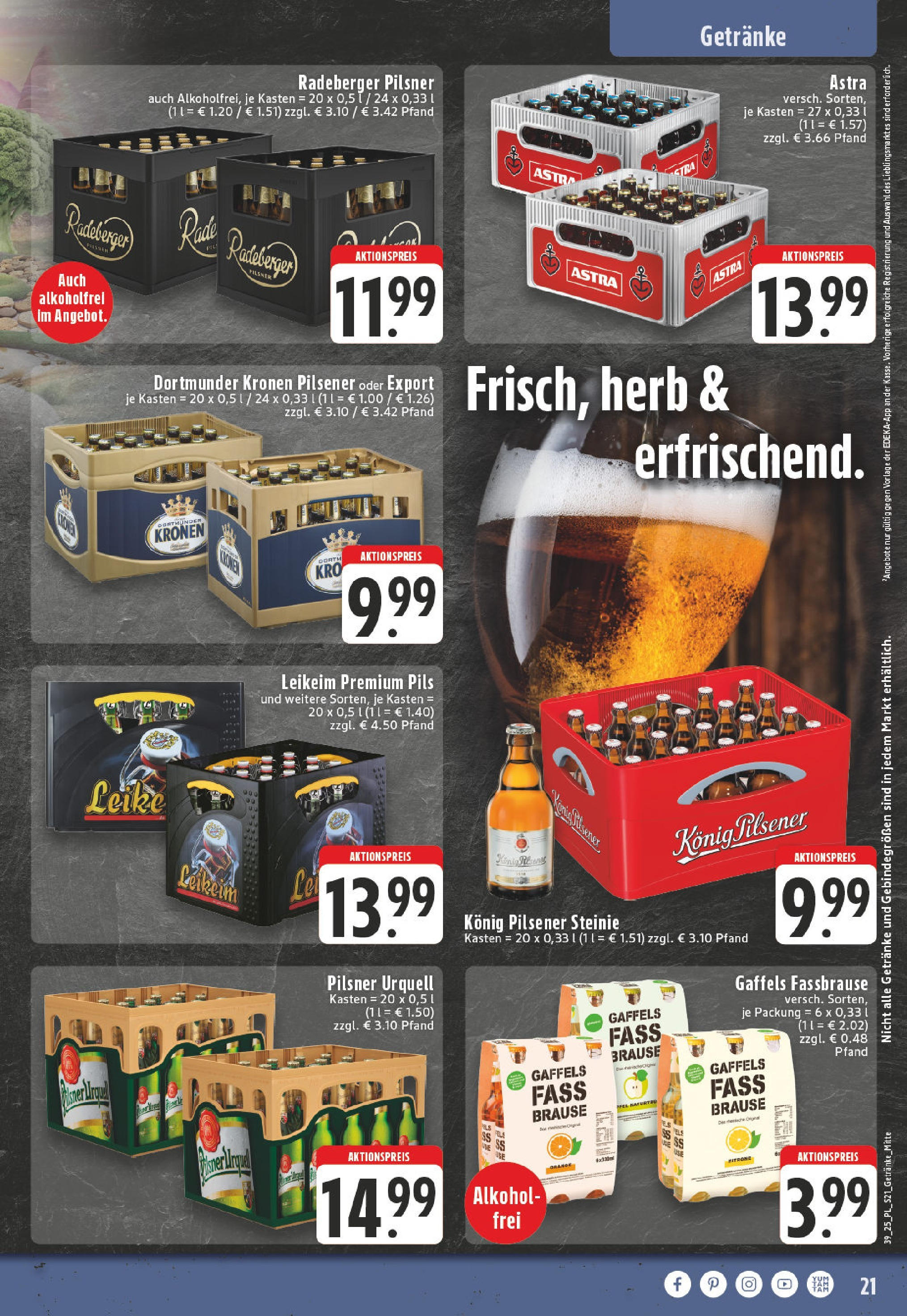 Edeka prospekt Düsseldorf	 (ab 21.09.2025) » Angebote Online | Seite: 21 | Produkte: Konig pilsener, Astra, Zitrone, Fassbrause