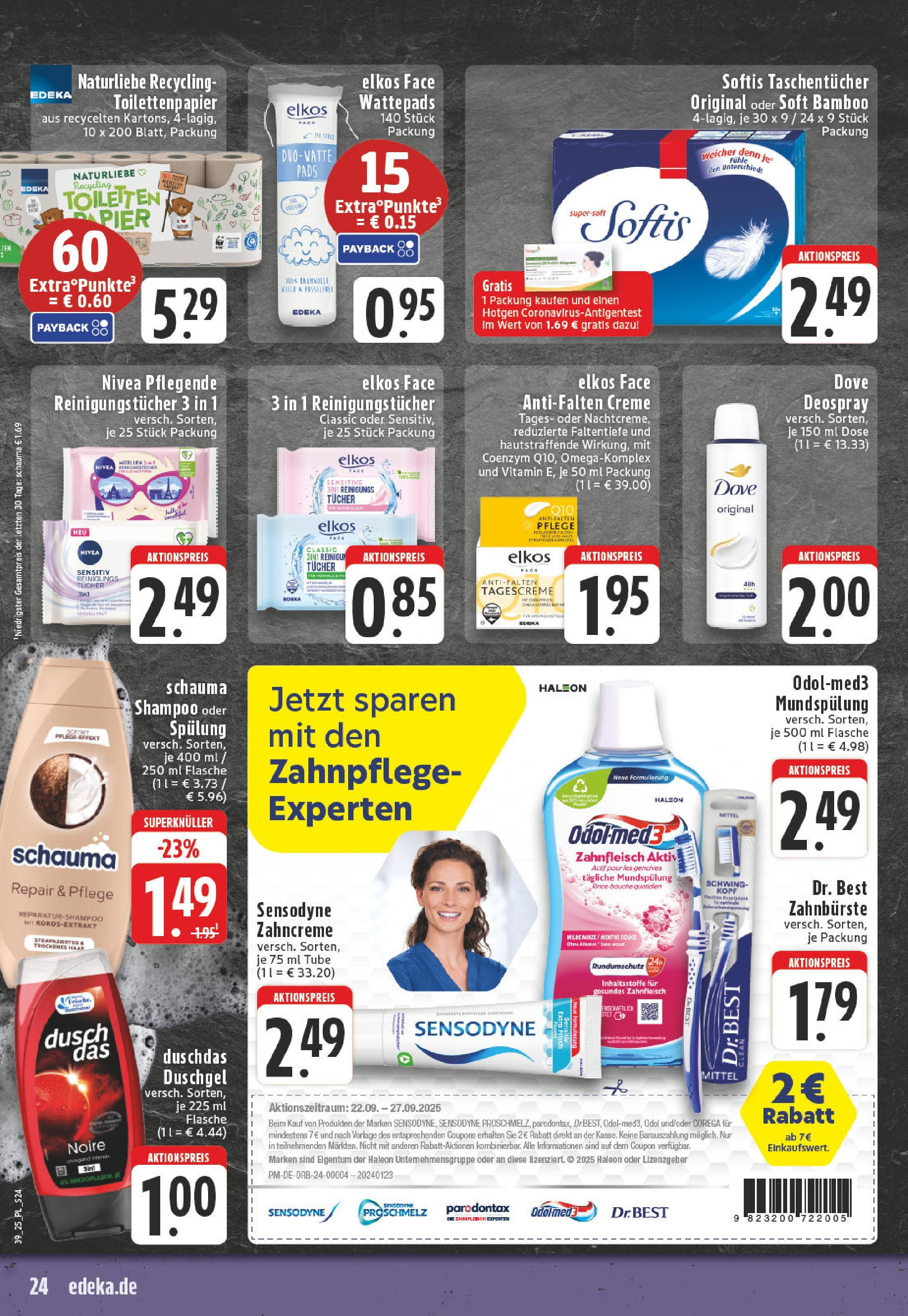 Edeka prospekt Linnich	 (ab 21.09.2025) » Angebote Online | Seite: 24 | Produkte: Wattepads, Shower Gel, Tagescreme, Toilettenpapier