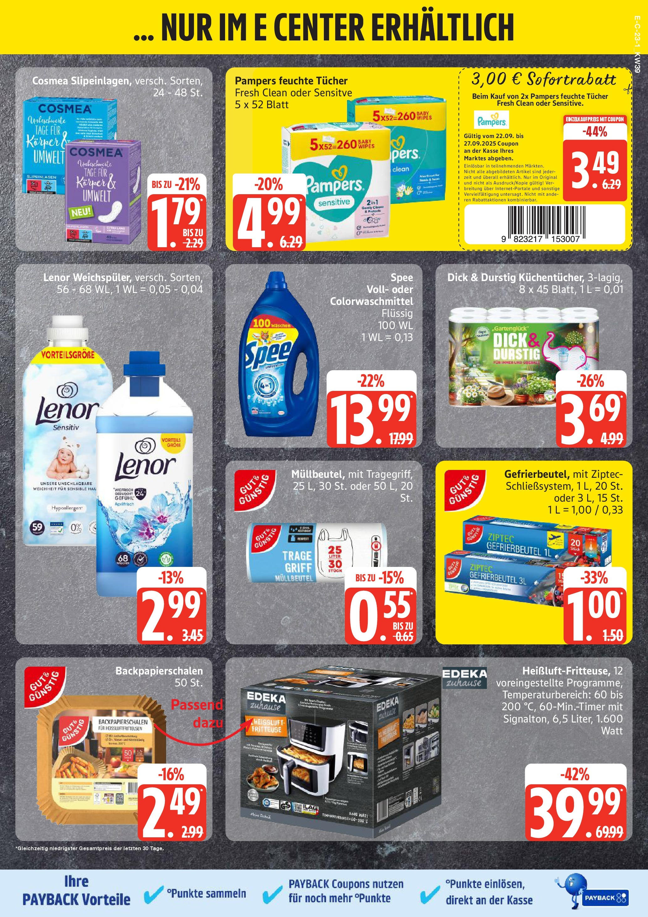 Marktkauf - Marktkauf: Wochenangebote (ab 21.09.2025) » Angebote ab Montag | Seite: 23 | Produkte: Lenor, Pampers, Spee, Fritteuse Marktkauf - Marktkauf: Wochenangebote (ab 21.09.2025) » Angebote online | Seite: 23 | Produkte: Lenor, Pampers, Spee, Fritteuse