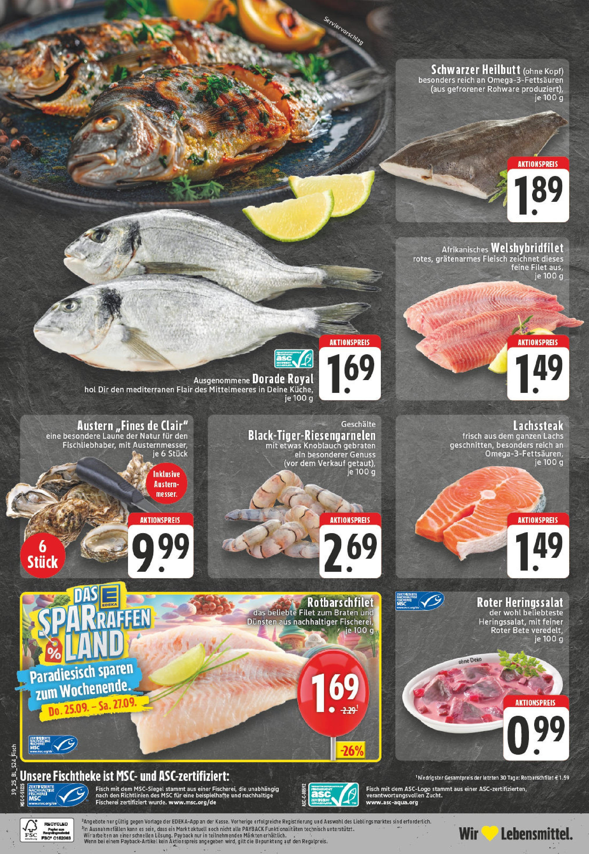 Edeka prospekt Unna	 (ab 21.09.2025) » Angebote Online | Seite: 24 | Produkte: Dorade, Lachs, Knoblauch, Fleisch