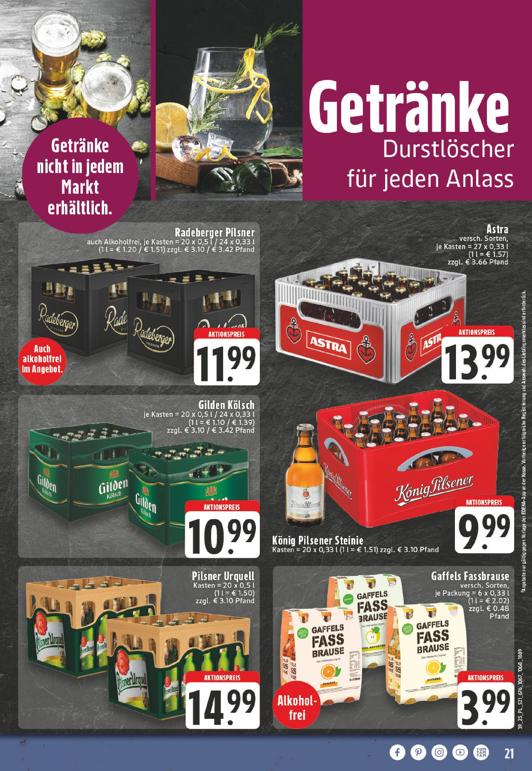 Edeka prospekt Linnich	 (ab 21.09.2025) » Angebote Online | Seite: 21 | Produkte: Durstloscher, Konig pilsener, Pilsner urquell, Radeberger pilsner