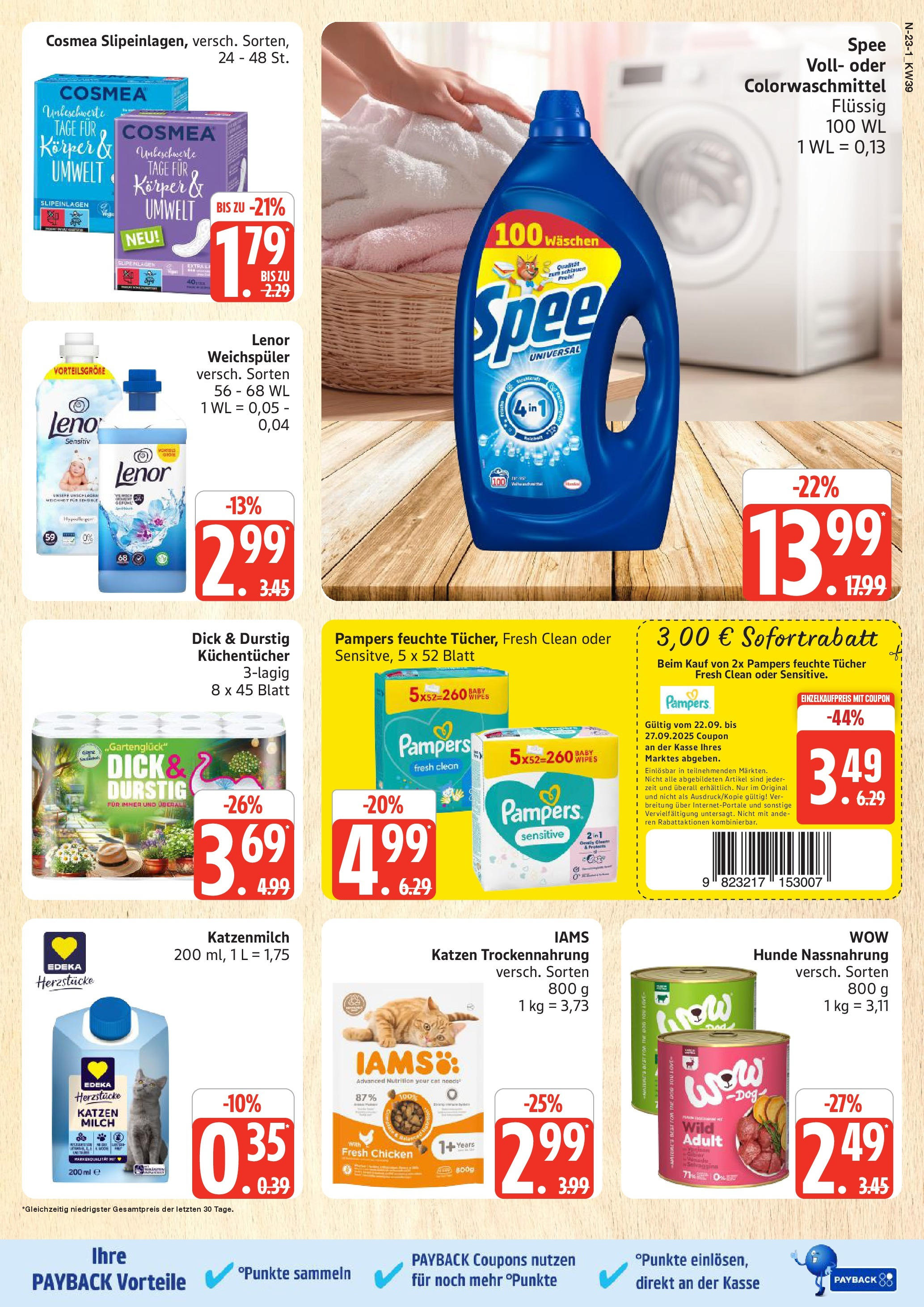 Marktkauf - Marktkauf: Wochenangebote (ab 21.09.2025) » Angebote ab Montag | Seite: 23 | Produkte: Lenor, Milch, Pampers, Spee Marktkauf - Marktkauf: Wochenangebote (ab 21.09.2025) » Angebote online | Seite: 23 | Produkte: Lenor, Milch, Pampers, Spee