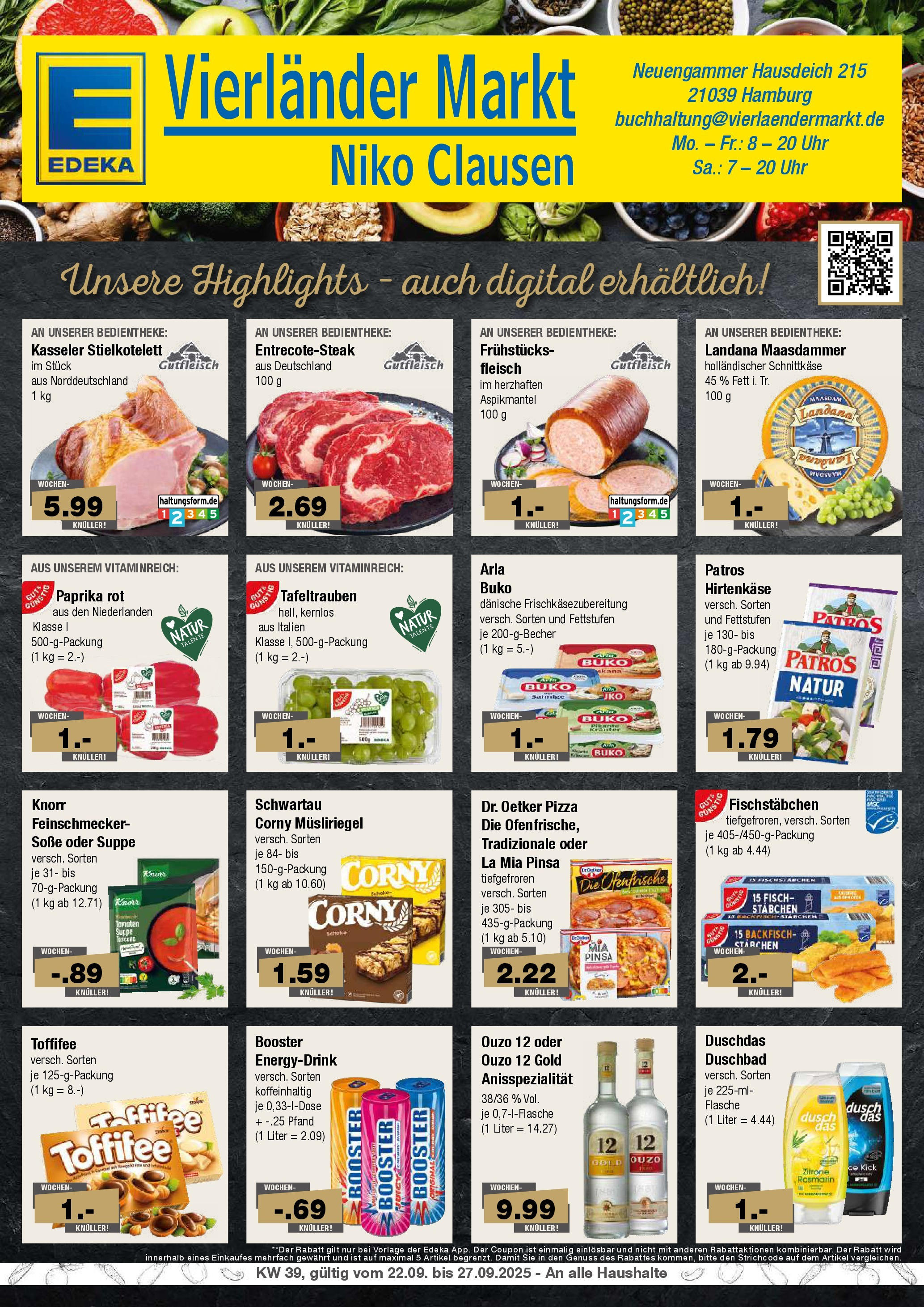 Edeka prospekt Hamburg	 (ab 21.09.2025) » Angebote Online | Seite: 1 | Produkte: Tomaten, Toffifee, Pizza, Fleisch