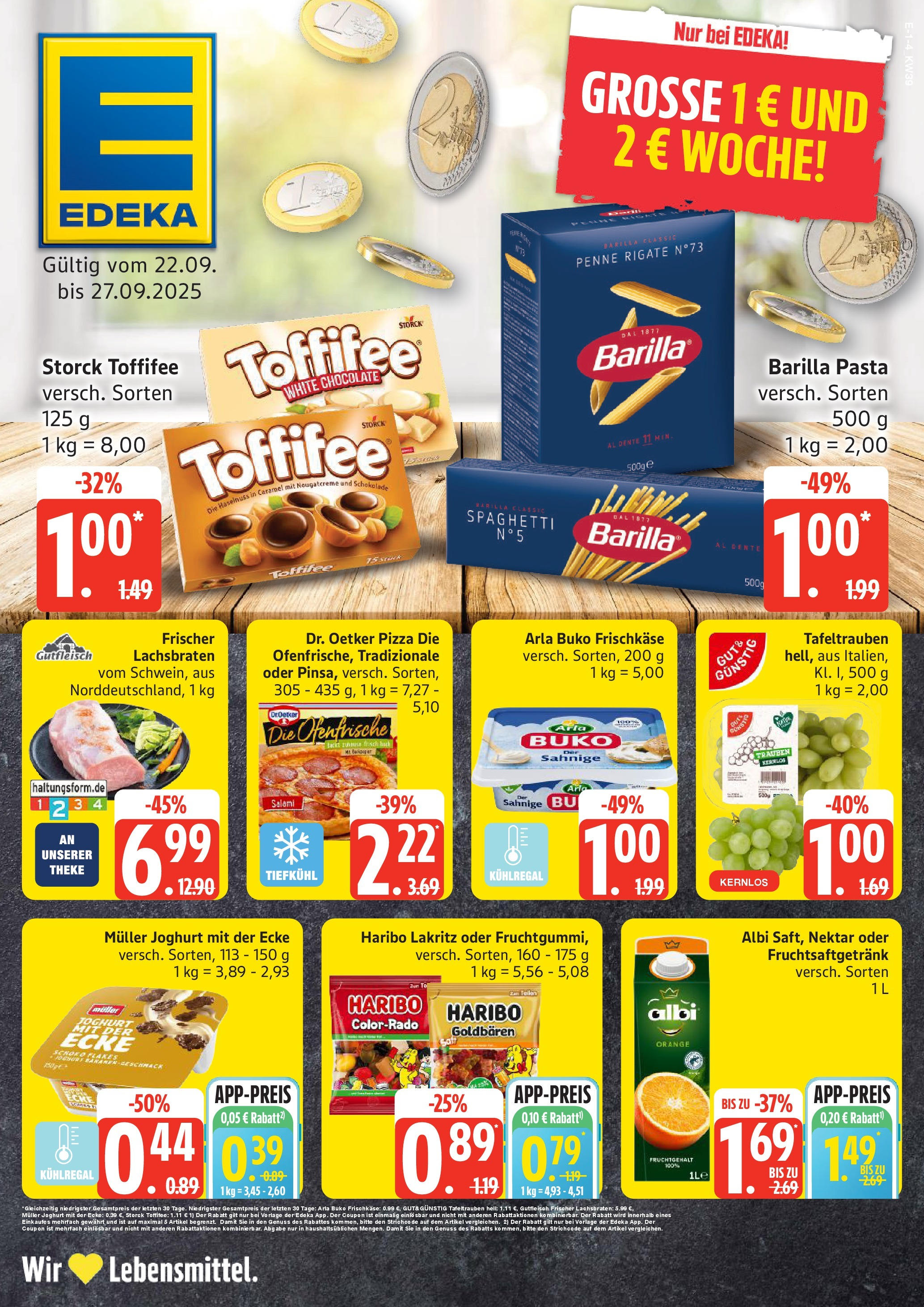 Edeka prospekt Rostock	 (ab 21.09.2025) » Angebote Online | Seite: 1 | Produkte: Joghurt, Trauben, Arla buko, Salami