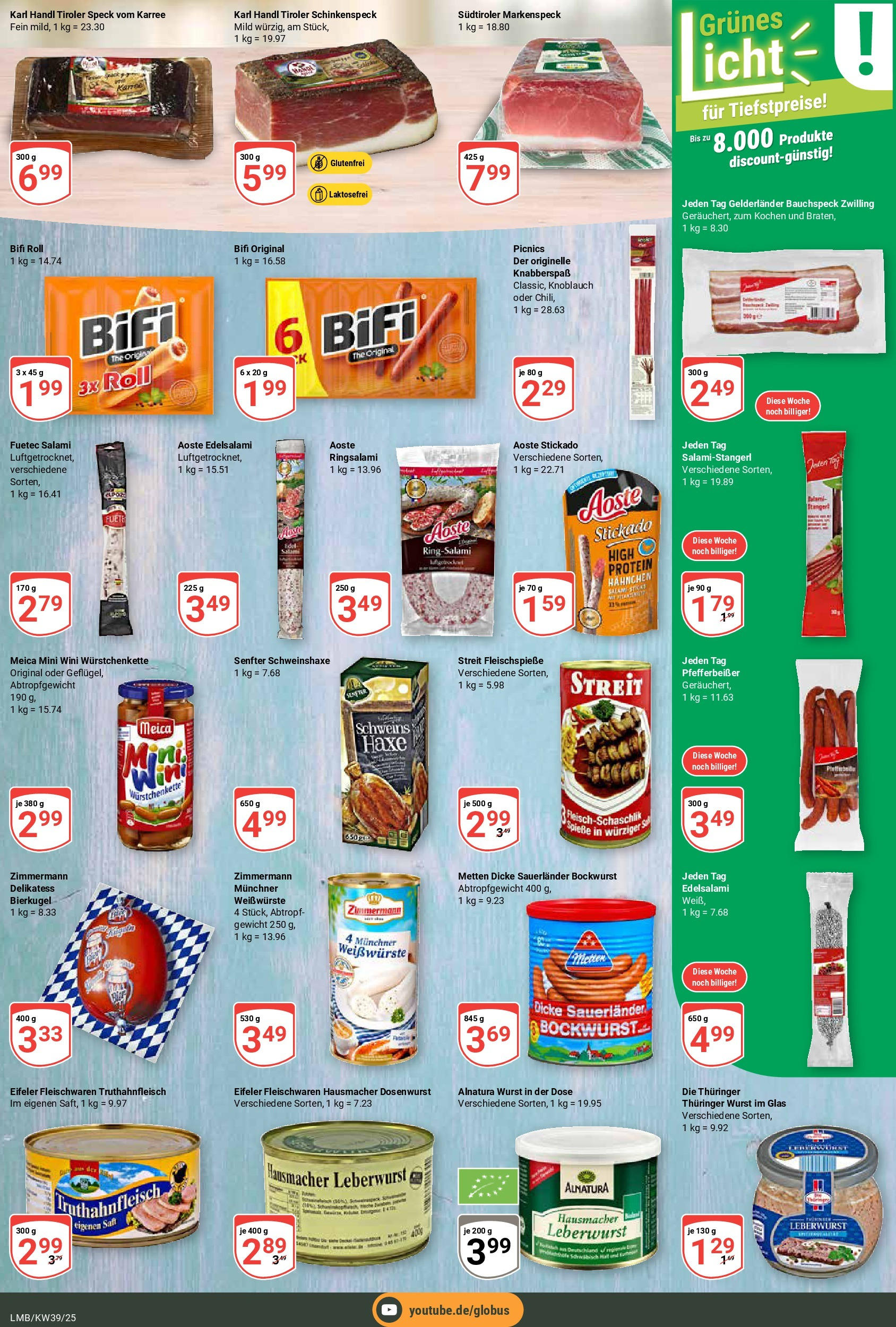 Globus prospekt Limburg	 (ab 21.09.2025) » Angebote online | Seite: 13 | Produkte: Hahnchen, Dicke sauerlander bockwurst, Knoblauch, Saft