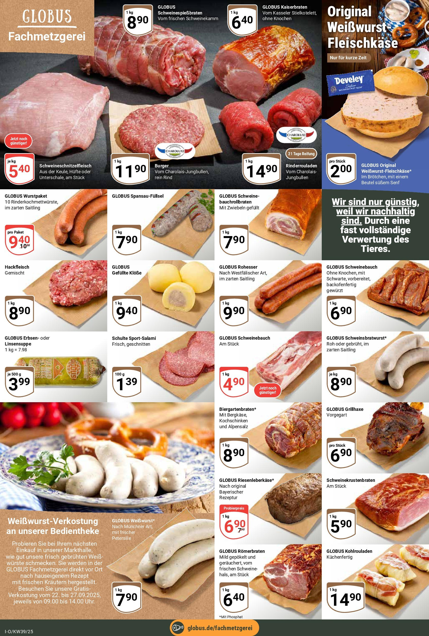 Globus prospekt Idar-Oberstein (ab 21.09.2025) » Angebote ab Montag | Seite: 10 | Produkte: Schweinebauch, Weißwurst, Zwiebeln, Hackfleisch Globus prospekt Idar-Oberstein (ab 21.09.2025) » Angebote online | Seite: 10 | Produkte: Schweinebauch, Weißwurst, Zwiebeln, Hackfleisch