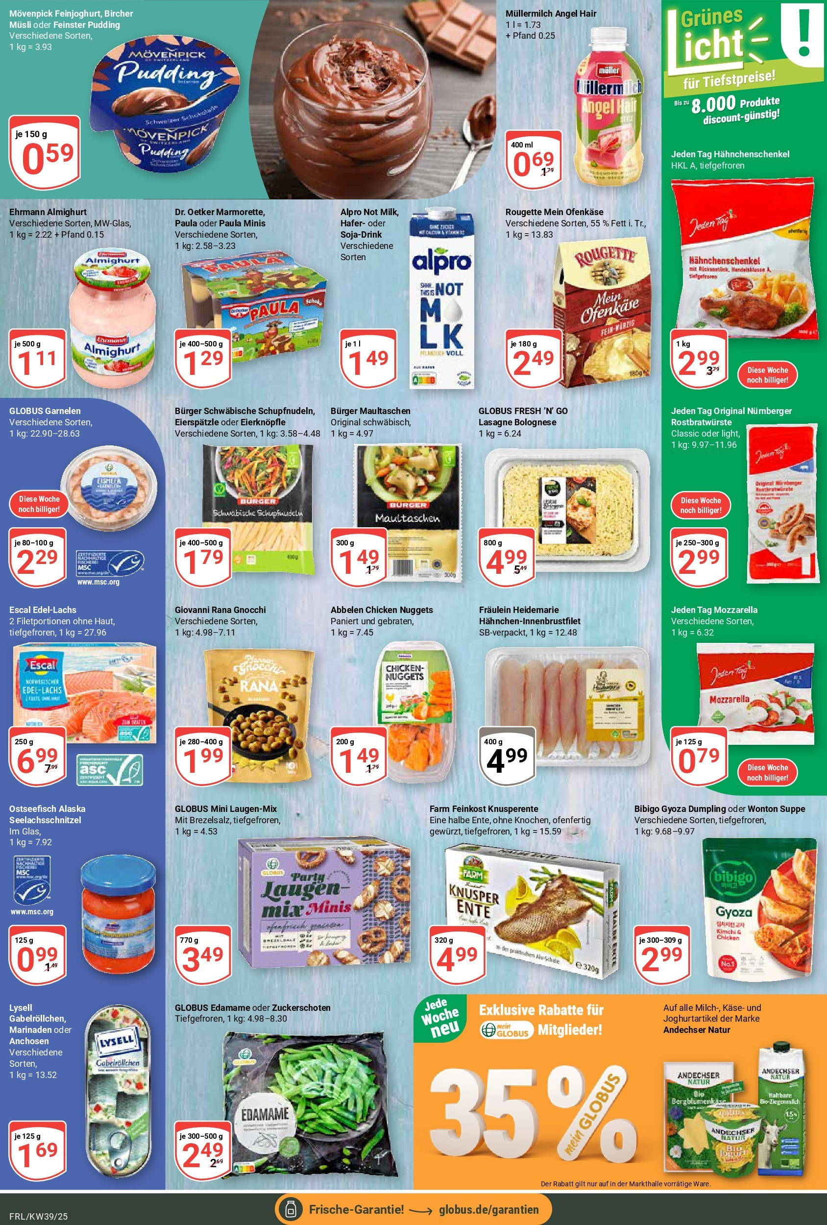 Globus prospekt Freilassing (ab 21.09.2025) » Angebote ab Montag | Seite: 8 | Produkte: Hahnchenschenkel, Käse, Alpro, Ente Globus prospekt Freilassing (ab 21.09.2025) » Angebote online | Seite: 8 | Produkte: Hahnchenschenkel, Käse, Alpro, Ente