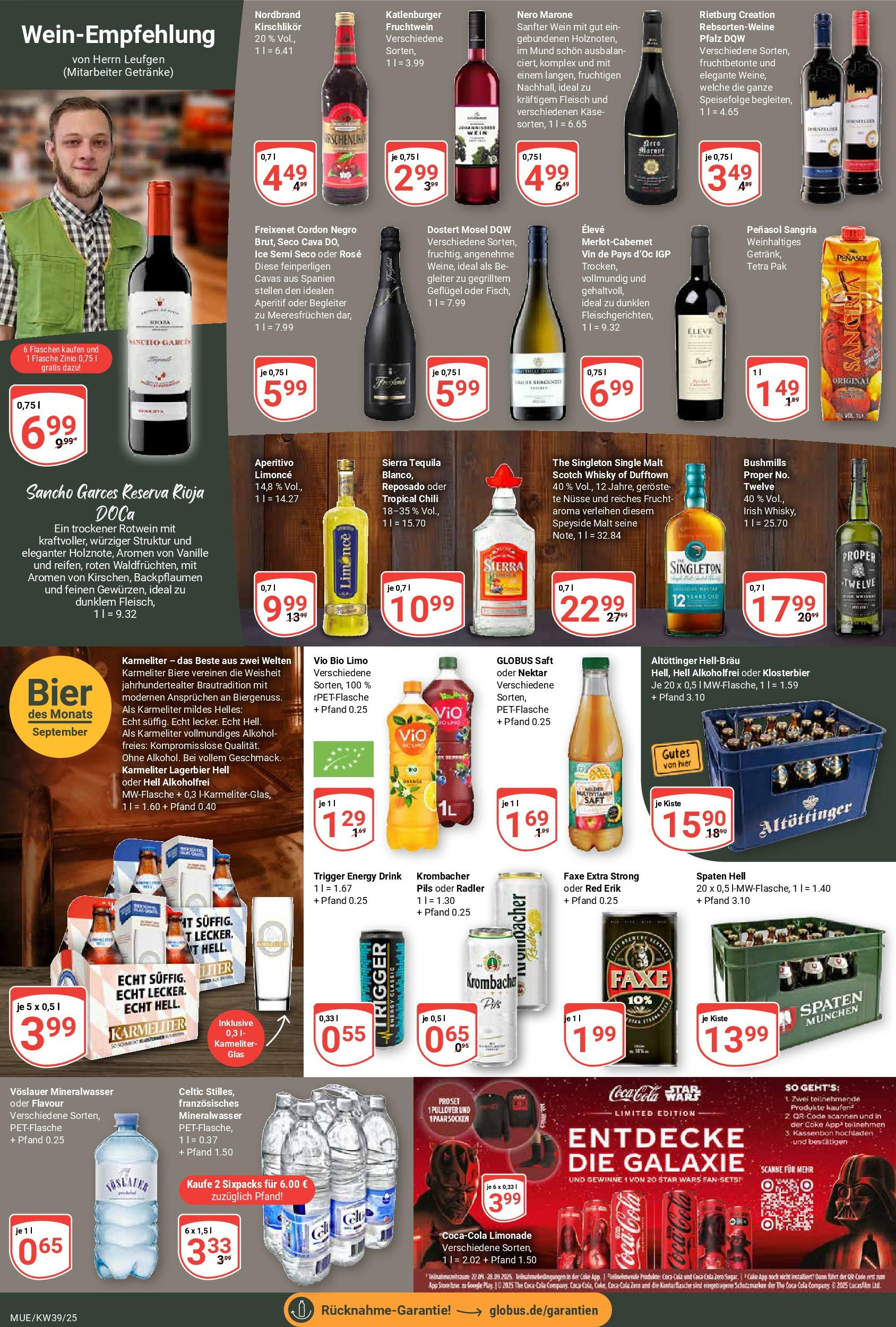 Globus prospekt Mühldorf (ab 21.09.2025) » Angebote ab Montag | Seite: 16 | Produkte: Cola, Rotwein, Wein, Fleisch Globus prospekt Mühldorf (ab 21.09.2025) » Angebote online | Seite: 16 | Produkte: Cola, Rotwein, Wein, Fleisch