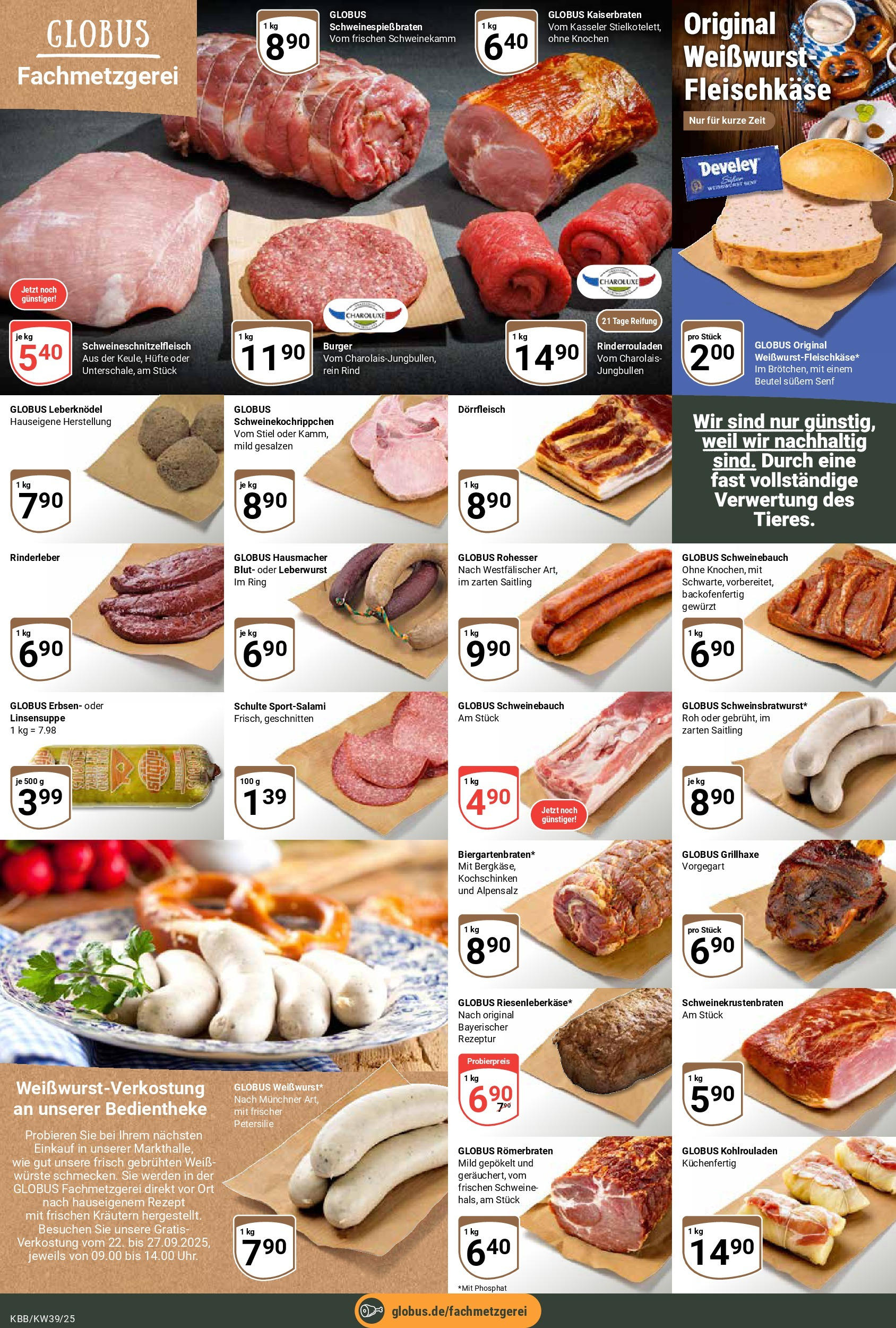Globus prospekt Koblenz-Bubenheim	 (ab 21.09.2025) » Angebote online | Seite: 8 | Produkte: Rinderrouladen, Weißwurst, Petersilie, Erbsen