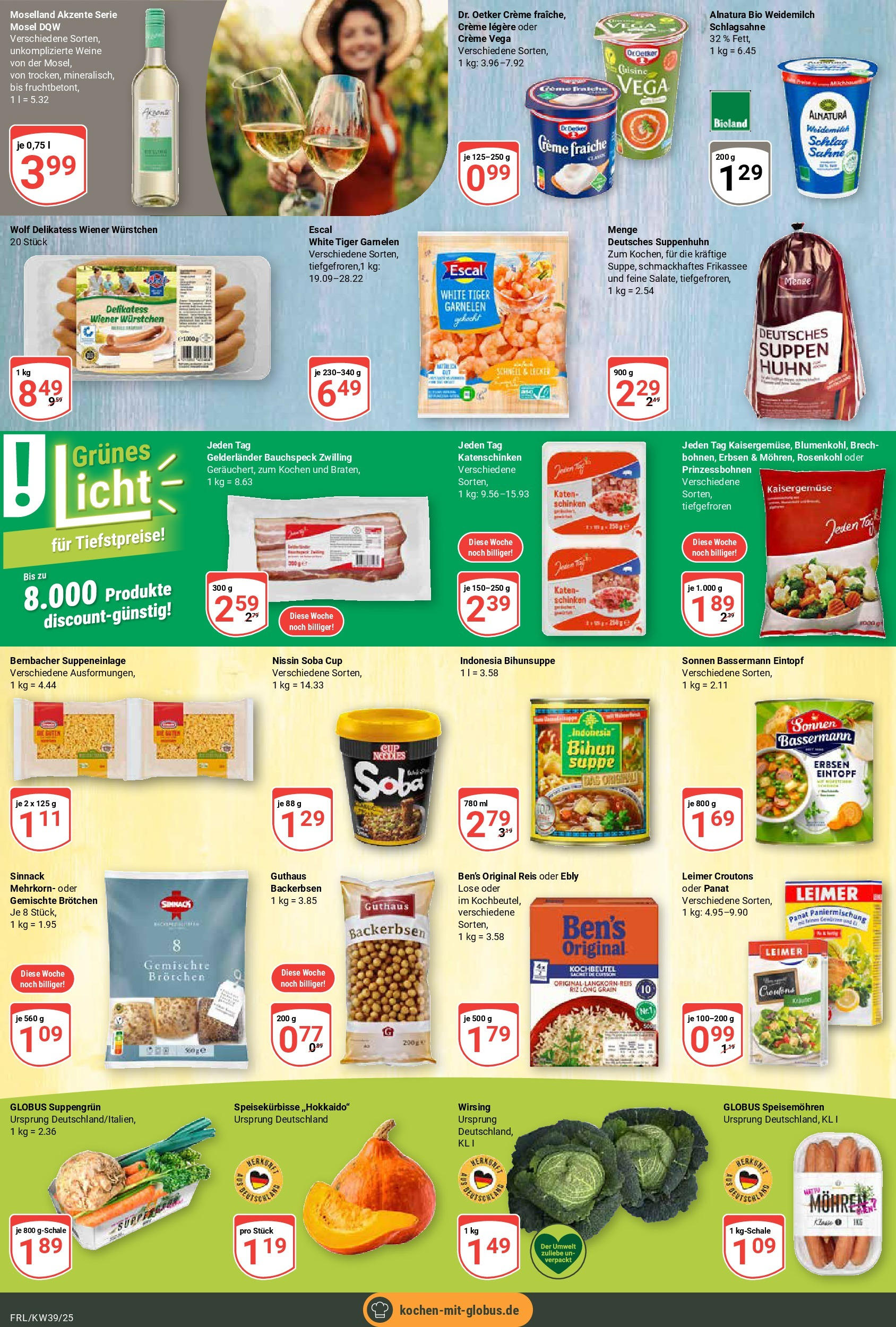 Globus prospekt Freilassing (ab 21.09.2025) » Angebote ab Montag | Seite: 15 | Produkte: Wiener wurstchen, Creme, Reis, Erbsen Globus prospekt Freilassing (ab 21.09.2025) » Angebote online | Seite: 15 | Produkte: Wiener wurstchen, Creme, Reis, Erbsen