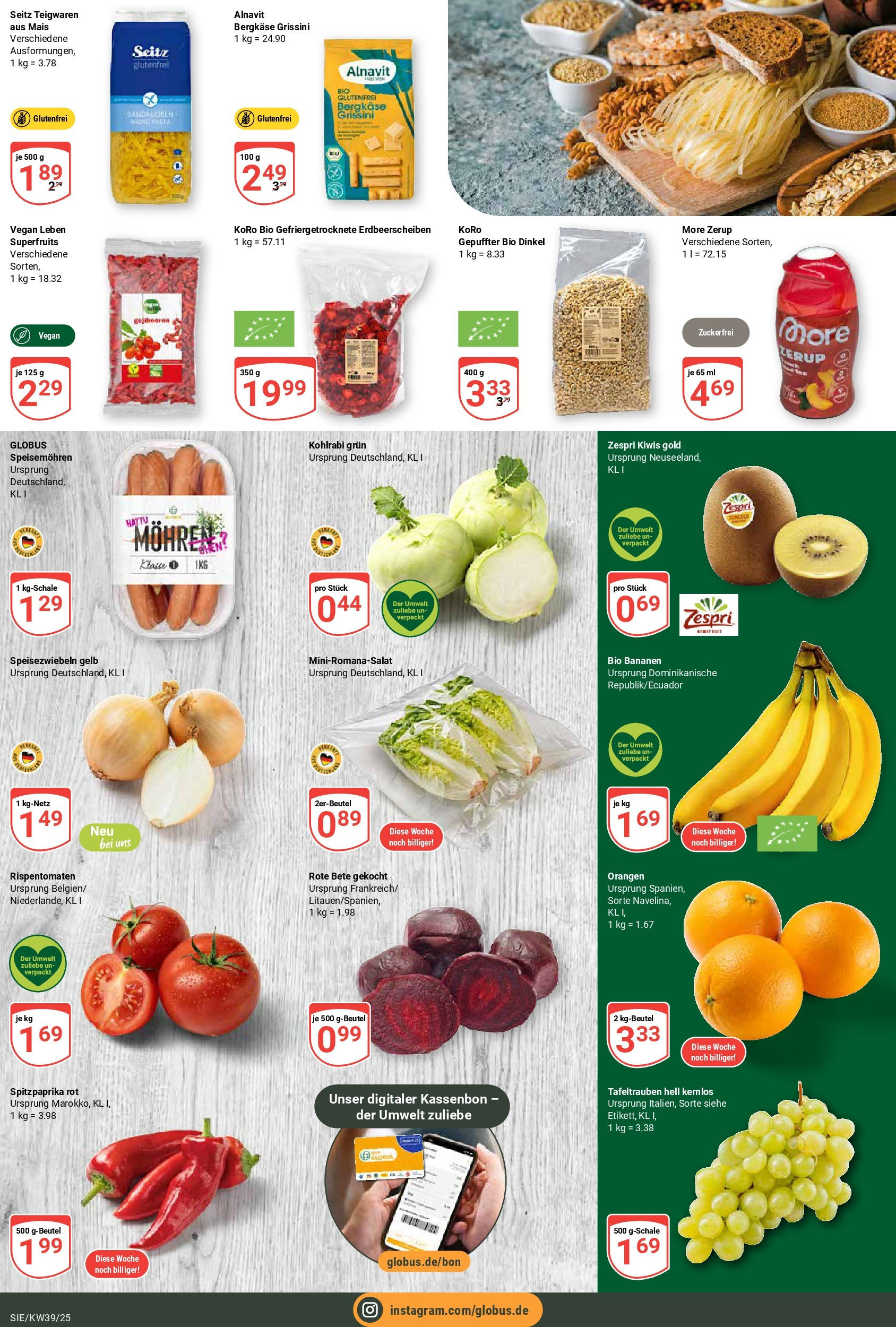Globus prospekt Siegen	 (ab 21.09.2025) » Angebote online | Seite: 8 | Produkte: Kohlrabi, Bananen, Orangen, Mohren