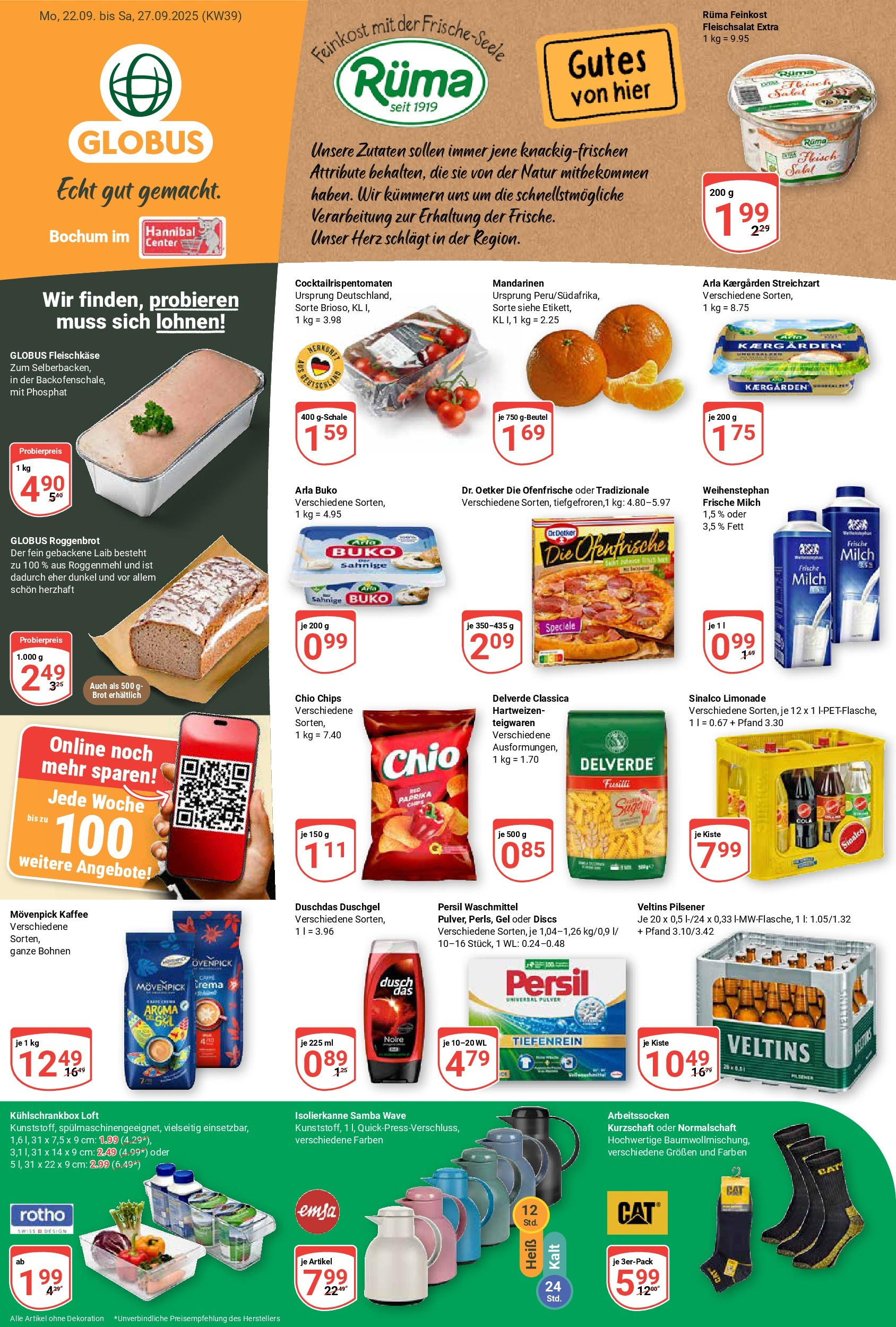 Globus prospekt Bochum-Riemke	 (ab 21.09.2025) » Angebote online | Seite: 1 | Produkte: Milch, Mandarinen, Movenpick kaffee, Brot