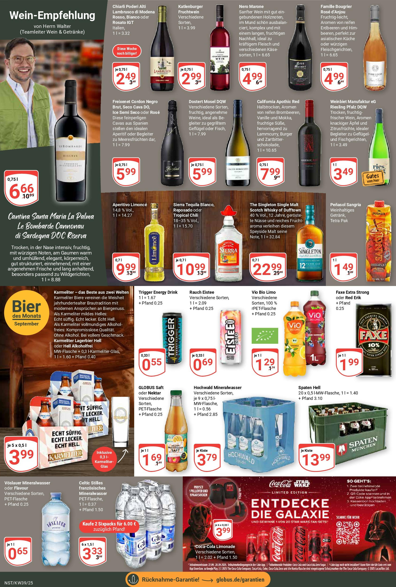 Globus prospekt Neustadt	 (ab 21.09.2025) » Angebote online | Seite: 20 | Produkte: Coca cola, Mineralwasser, Wein, Fleisch