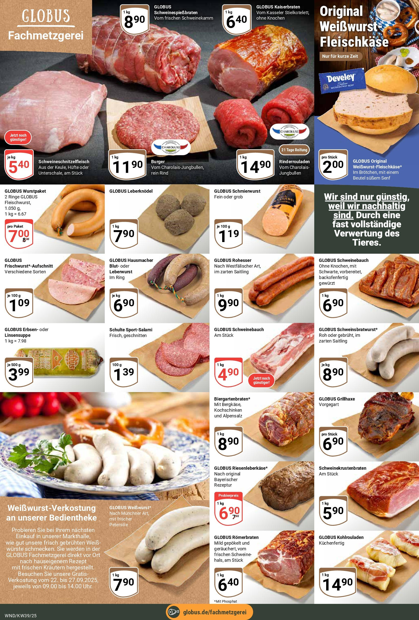Globus prospekt St. Wendel (ab 21.09.2025) » Angebote ab Montag | Seite: 9 | Produkte: Rinderrouladen, Schweinebauch, Weißwurst, Erbsen Globus prospekt St. Wendel (ab 21.09.2025) » Angebote online | Seite: 9 | Produkte: Rinderrouladen, Schweinebauch, Weißwurst, Erbsen