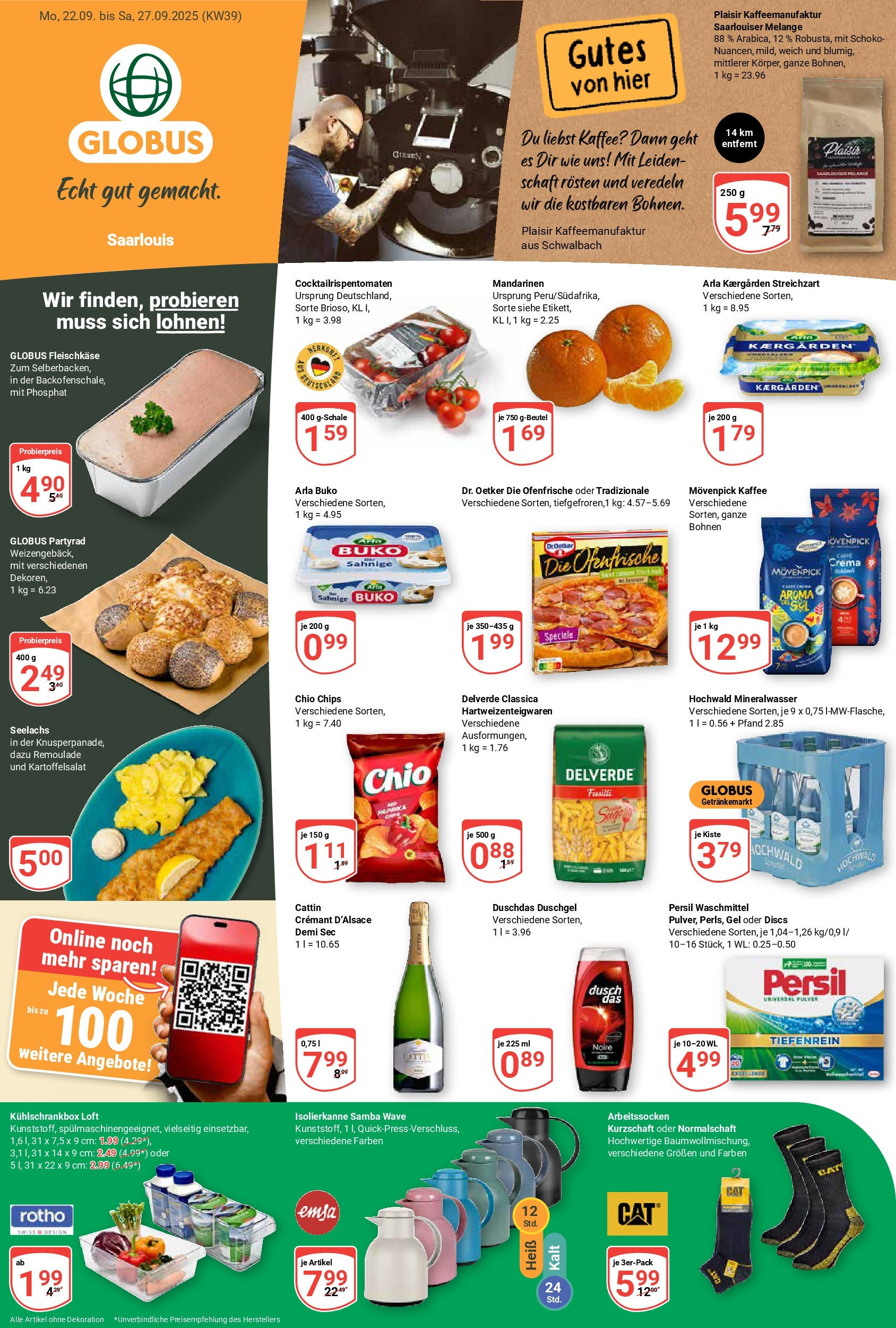 Globus prospekt Saarlouis	 (ab 21.09.2025) » Angebote online | Seite: 1 | Produkte: Mandarinen, Mineralwasser, Waschmittel, Arla buko