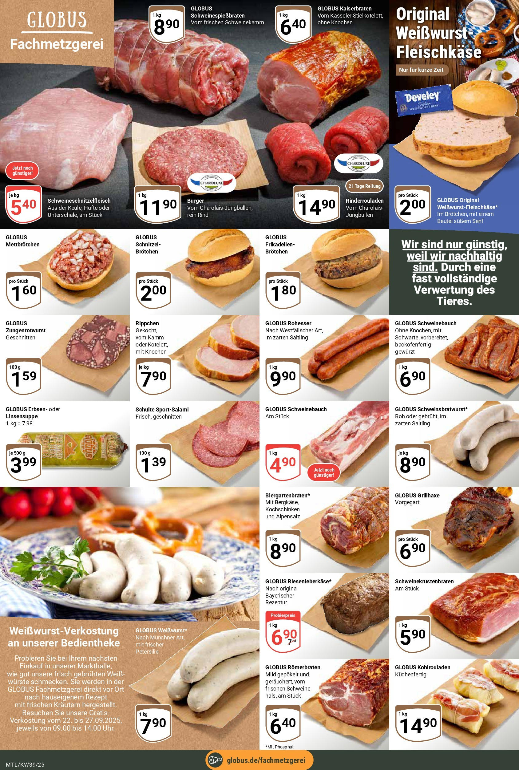 Globus prospekt Maintal-Dörnigheim	 (ab 21.09.2025) » Angebote online | Seite: 8 | Produkte: Burger, Weißwurst, Schnitzel, Erbsen
