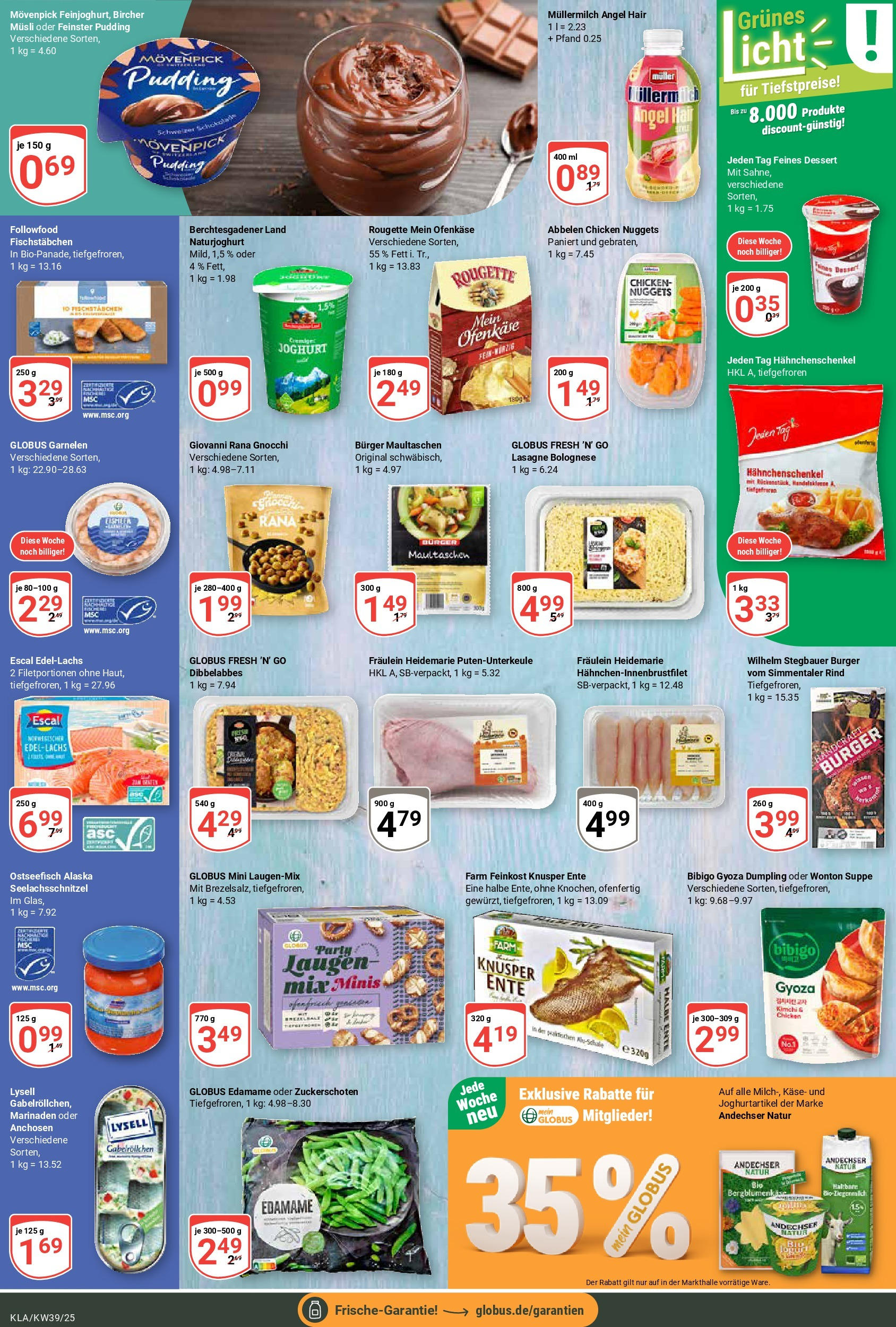 Globus prospekt Kaiserslautern	 (ab 21.09.2025) » Angebote online | Seite: 10 | Produkte: Hahnchenschenkel, Joghurt, Müllermilch, Ente