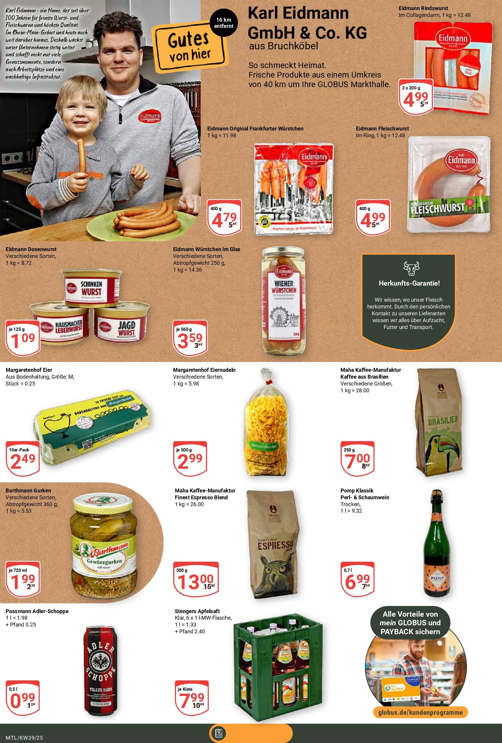 Globus prospekt Maintal-Dörnigheim	 (ab 21.09.2025) » Angebote online | Seite: 16 | Produkte: Apfelsaft, Wurst, Schinken, Fleisch