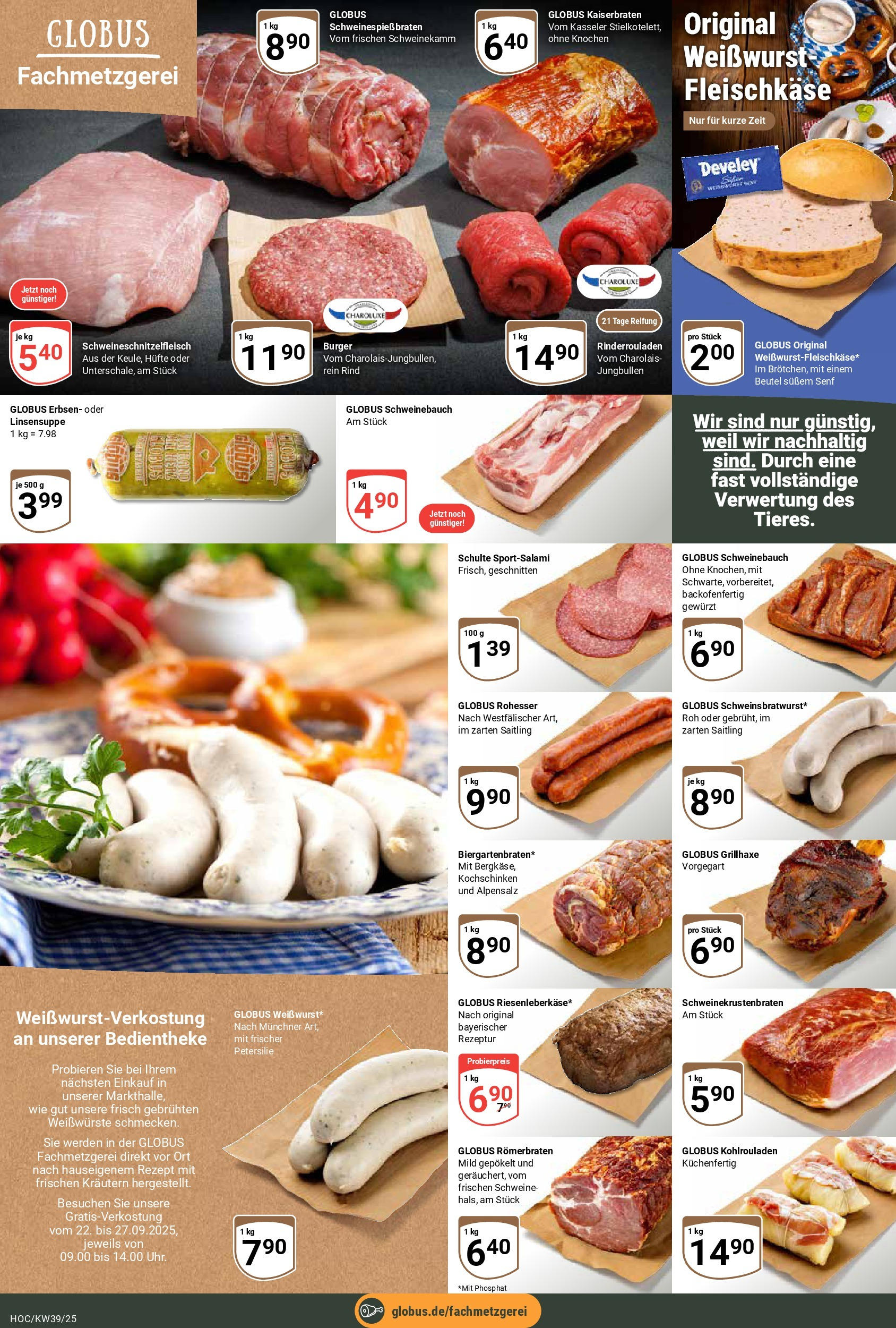 Globus prospekt Hockenheim (ab 21.09.2025) » Angebote ab Montag | Seite: 8 | Produkte: Schweinebauch, Burger, Weißwurst, Erbsen Globus prospekt Hockenheim (ab 21.09.2025) » Angebote online | Seite: 8 | Produkte: Schweinebauch, Burger, Weißwurst, Erbsen