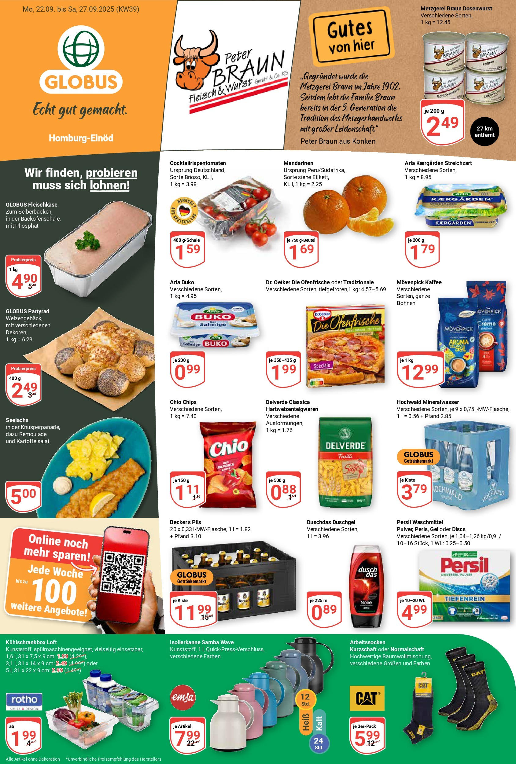 Globus prospekt Homburg-Einöd	 (ab 21.09.2025) » Angebote online | Seite: 1 | Produkte: Pils, Mineralwasser, Wurst, Chips