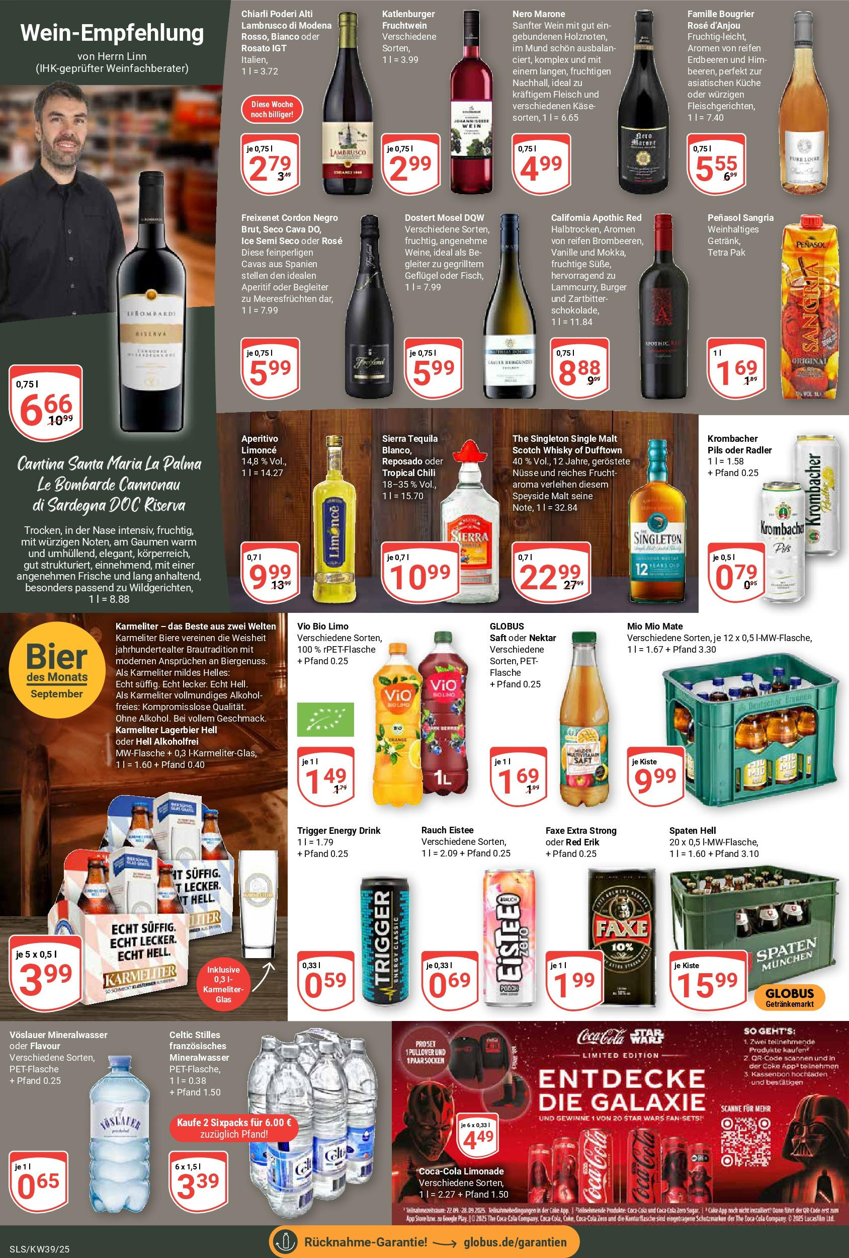 Globus prospekt Saarlouis	 (ab 21.09.2025) » Angebote online | Seite: 17 | Produkte: Cola, Freixenet, Limonade, Wein