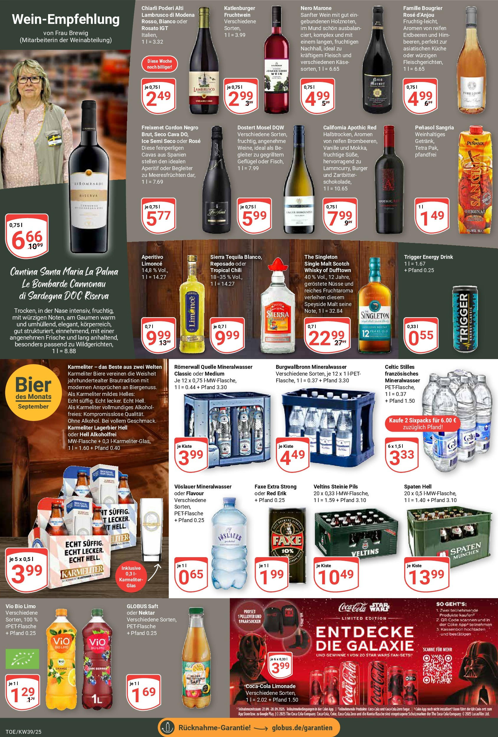 Globus prospekt Tönisvorst	 (ab 21.09.2025) » Angebote online | Seite: 17 | Produkte: Cola, Käse, Pils, Mineralwasser