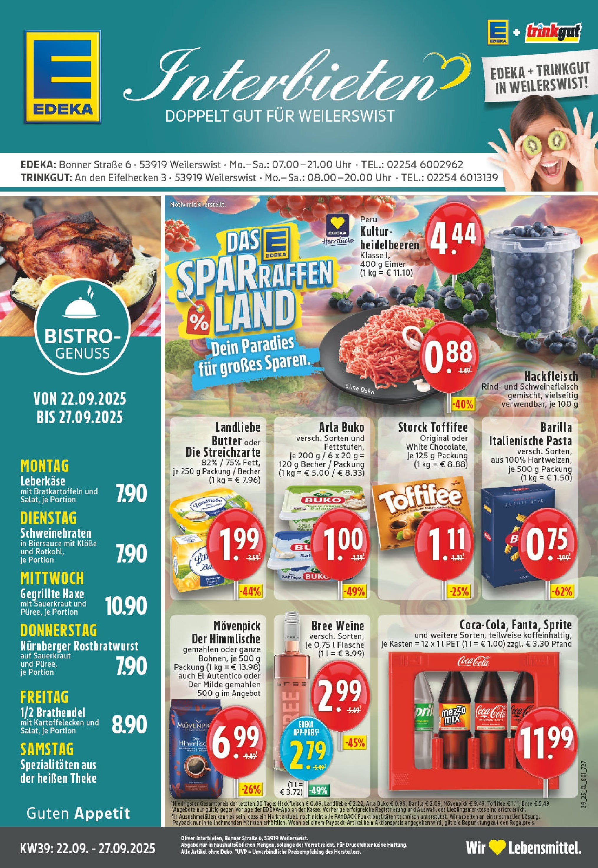 Edeka prospekt Weilerswist	 (ab 21.09.2025) » Angebote Online | Seite: 1 | Produkte: Sprite, Bree, Landliebe butter, Pasta