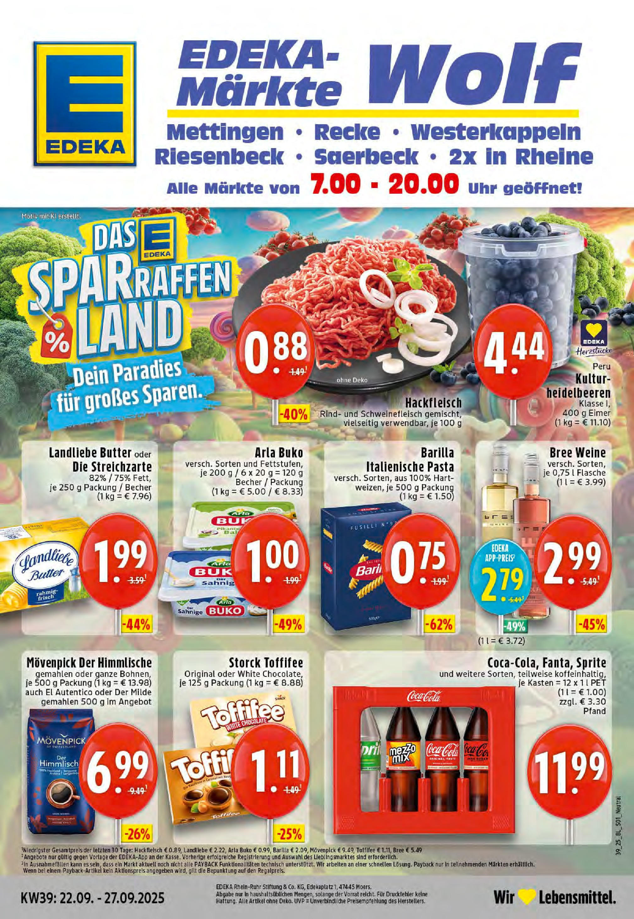 Edeka prospekt Saerbeck	 (ab 21.09.2025) » Angebote Online | Seite: 1 | Produkte: Coca cola, Sprite, Butter, Schweinefleisch