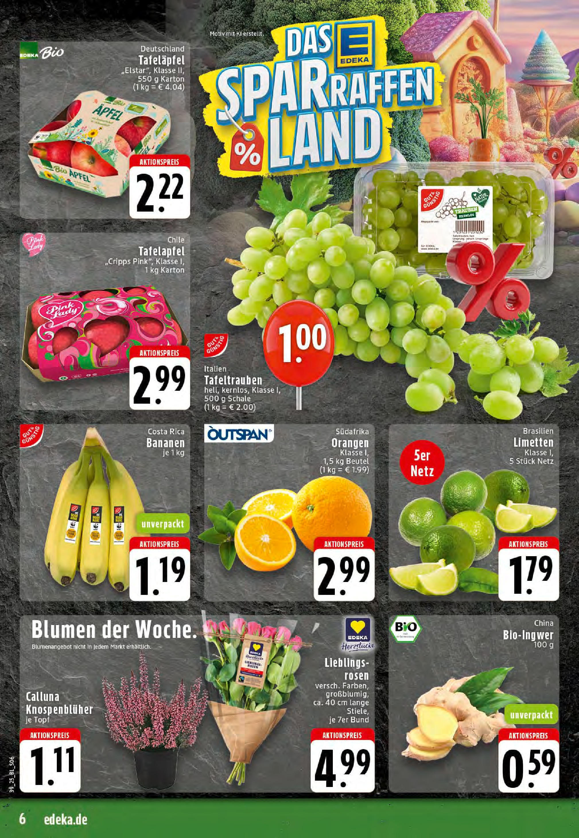 Edeka prospekt Saerbeck	 (ab 21.09.2025) » Angebote Online | Seite: 6 | Produkte: Limetten, Trauben, Blumen, Orangen