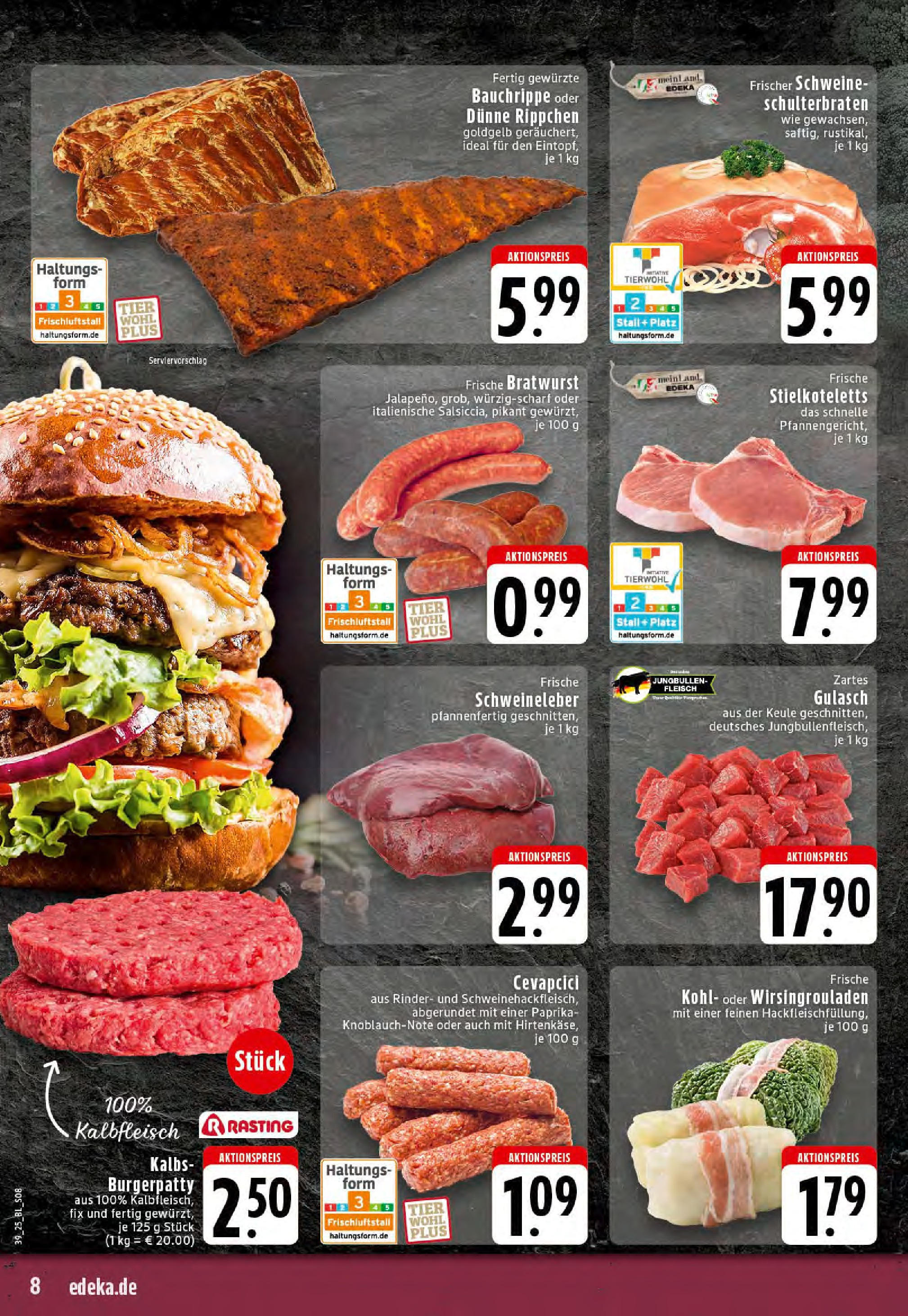 Edeka prospekt Saerbeck	 (ab 21.09.2025) » Angebote Online | Seite: 8 | Produkte: Cevapcici, Burger, Paprika, Gulasch