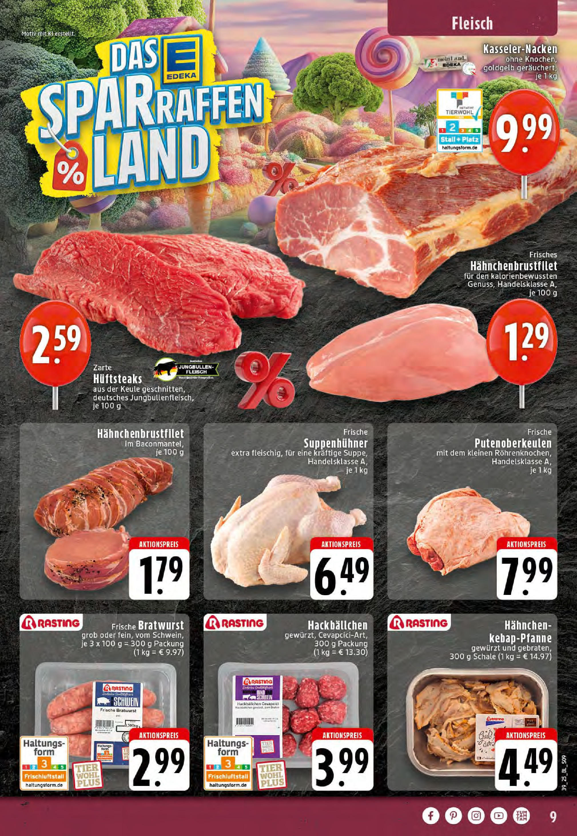 Edeka prospekt Saerbeck	 (ab 21.09.2025) » Angebote Online | Seite: 9 | Produkte: Hahnchen, Bratwurst, Cevapcici, Steak