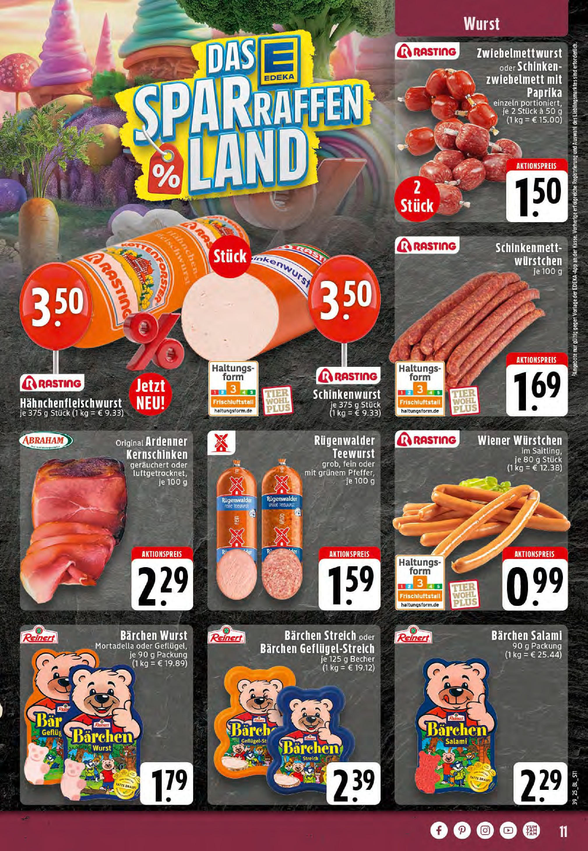 Edeka prospekt Saerbeck	 (ab 21.09.2025) » Angebote Online | Seite: 11 | Produkte: Wiener wurstchen, Paprika, Wurst, Salami