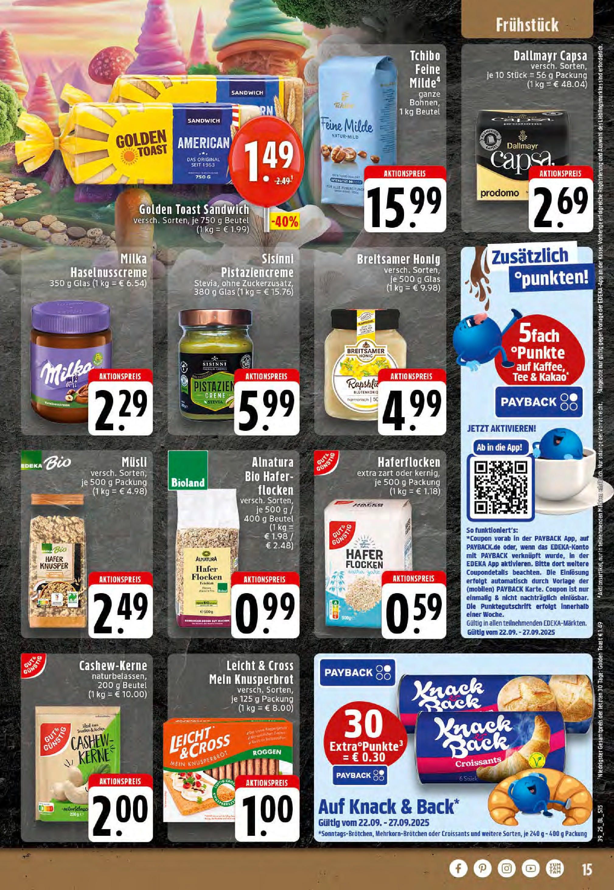 Edeka prospekt Saerbeck	 (ab 21.09.2025) » Angebote Online | Seite: 15 | Produkte: Toast, Dallmayr, Socken, Tee