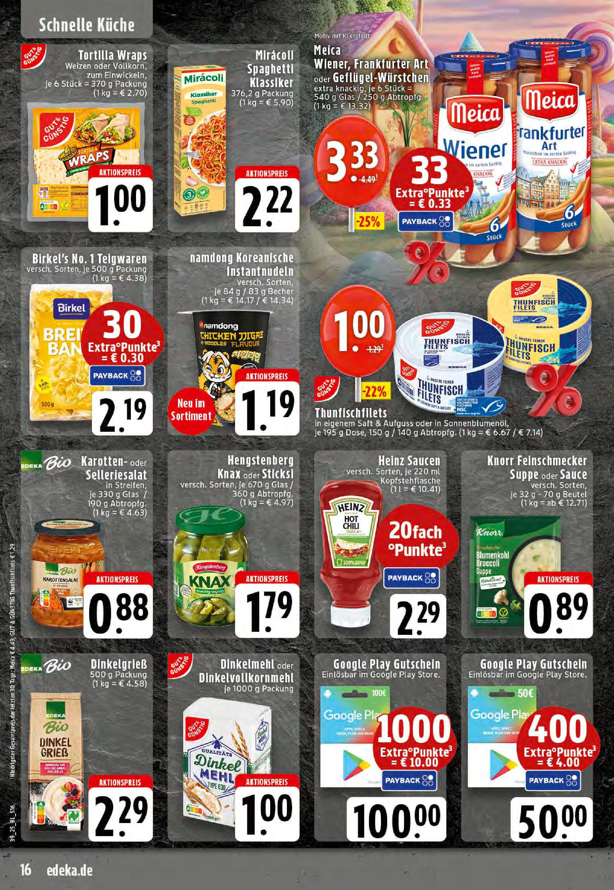 Edeka prospekt Saerbeck	 (ab 21.09.2025) » Angebote Online | Seite: 16 | Produkte: Thunfisch, Blumenkohl, Pasta, Saft