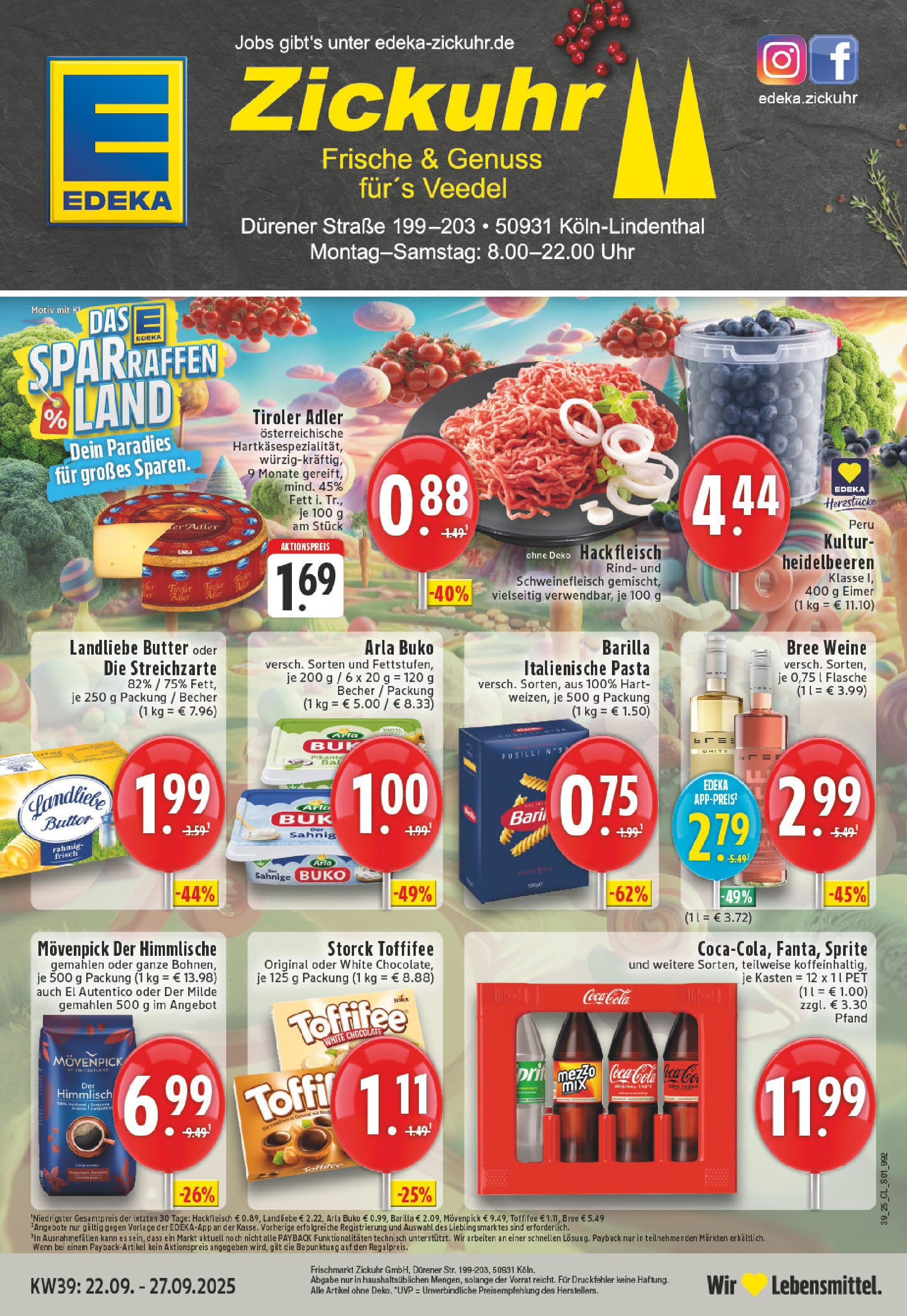 Edeka prospekt Köln-Lindenthal	 (ab 21.09.2025) » Angebote Online | Seite: 1 | Produkte: Cola, Bree, Toffifee, Pasta