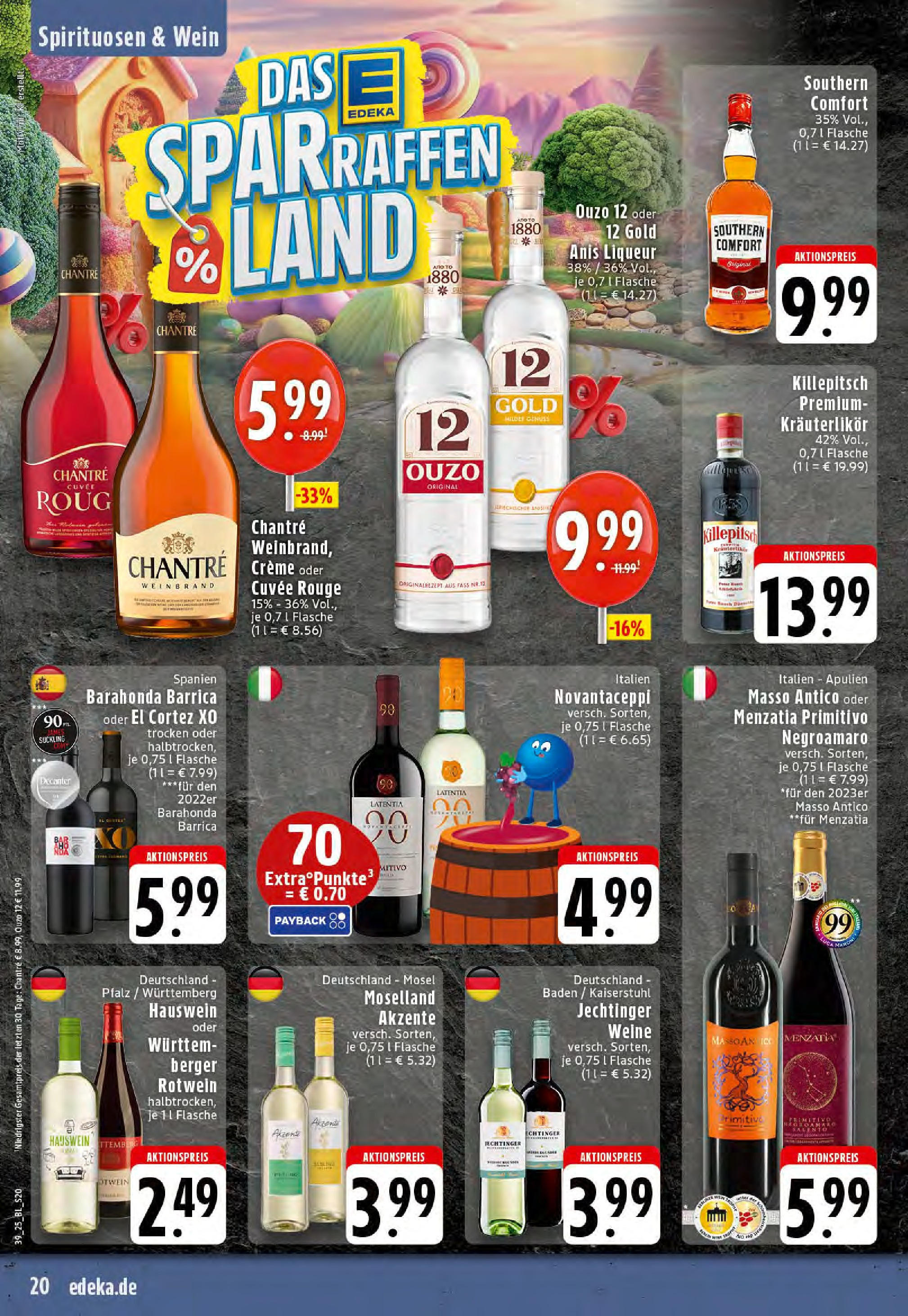 Edeka prospekt Saerbeck	 (ab 21.09.2025) » Angebote Online | Seite: 20 | Produkte: Ouzo, Rotwein, Creme, Southern comfort