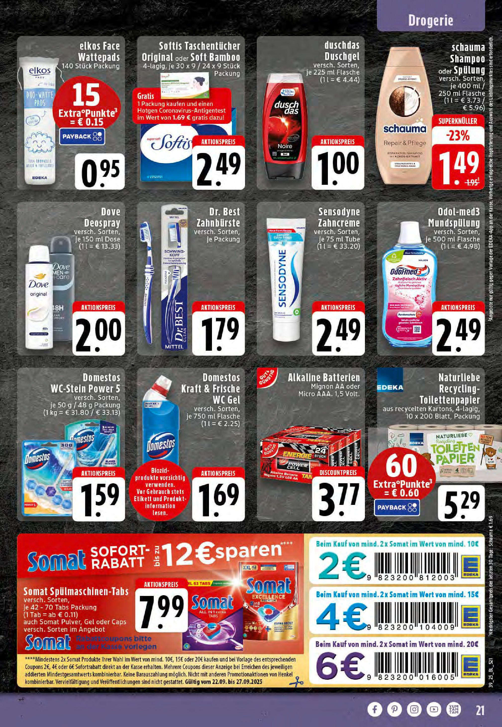 Edeka prospekt Saerbeck	 (ab 21.09.2025) » Angebote Online | Seite: 21 | Produkte: Schauma shampoo, Spülung, Duschgel, Deospray