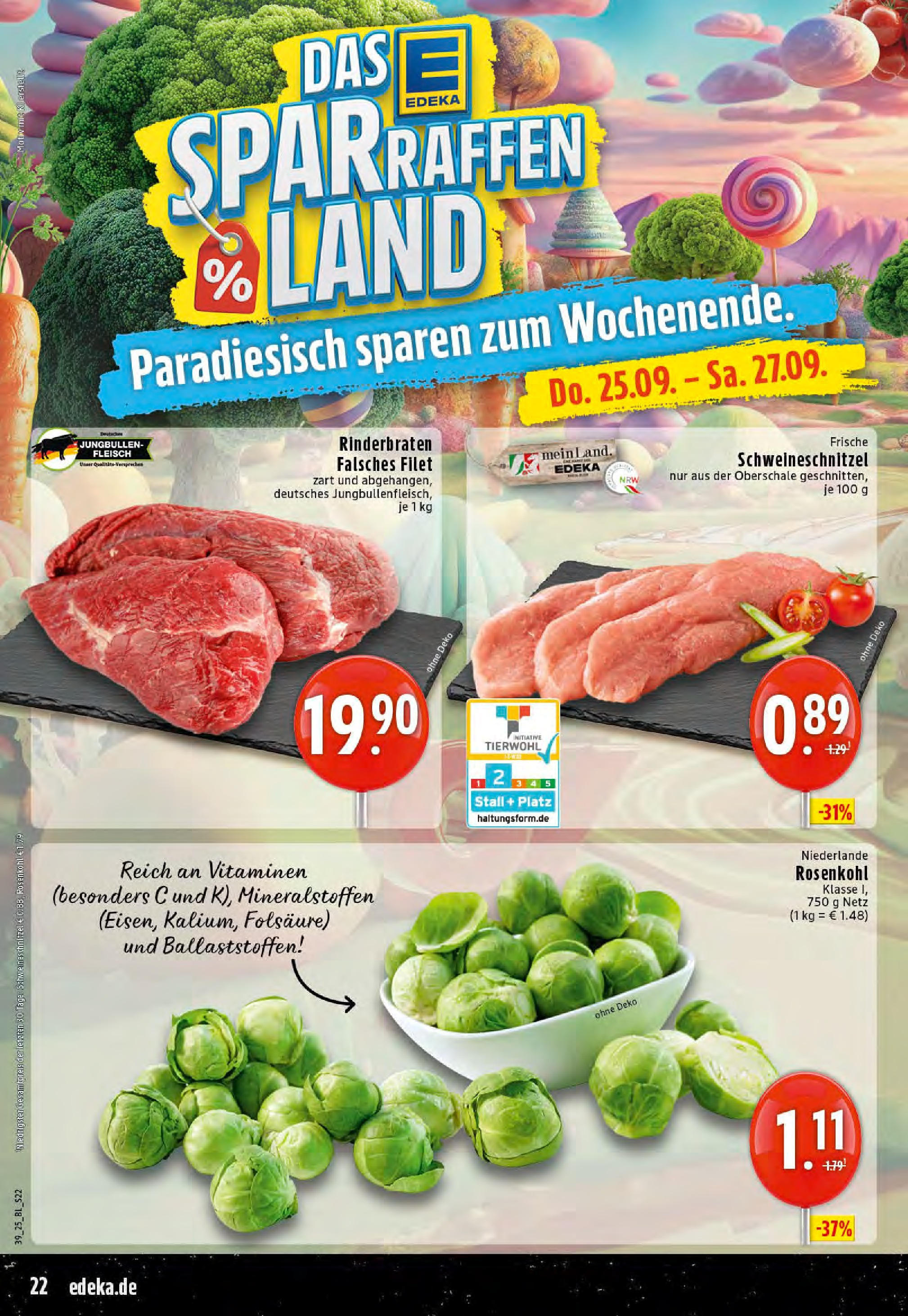 Edeka prospekt Saerbeck	 (ab 21.09.2025) » Angebote Online | Seite: 22 | Produkte: Rinderbraten, Fleisch