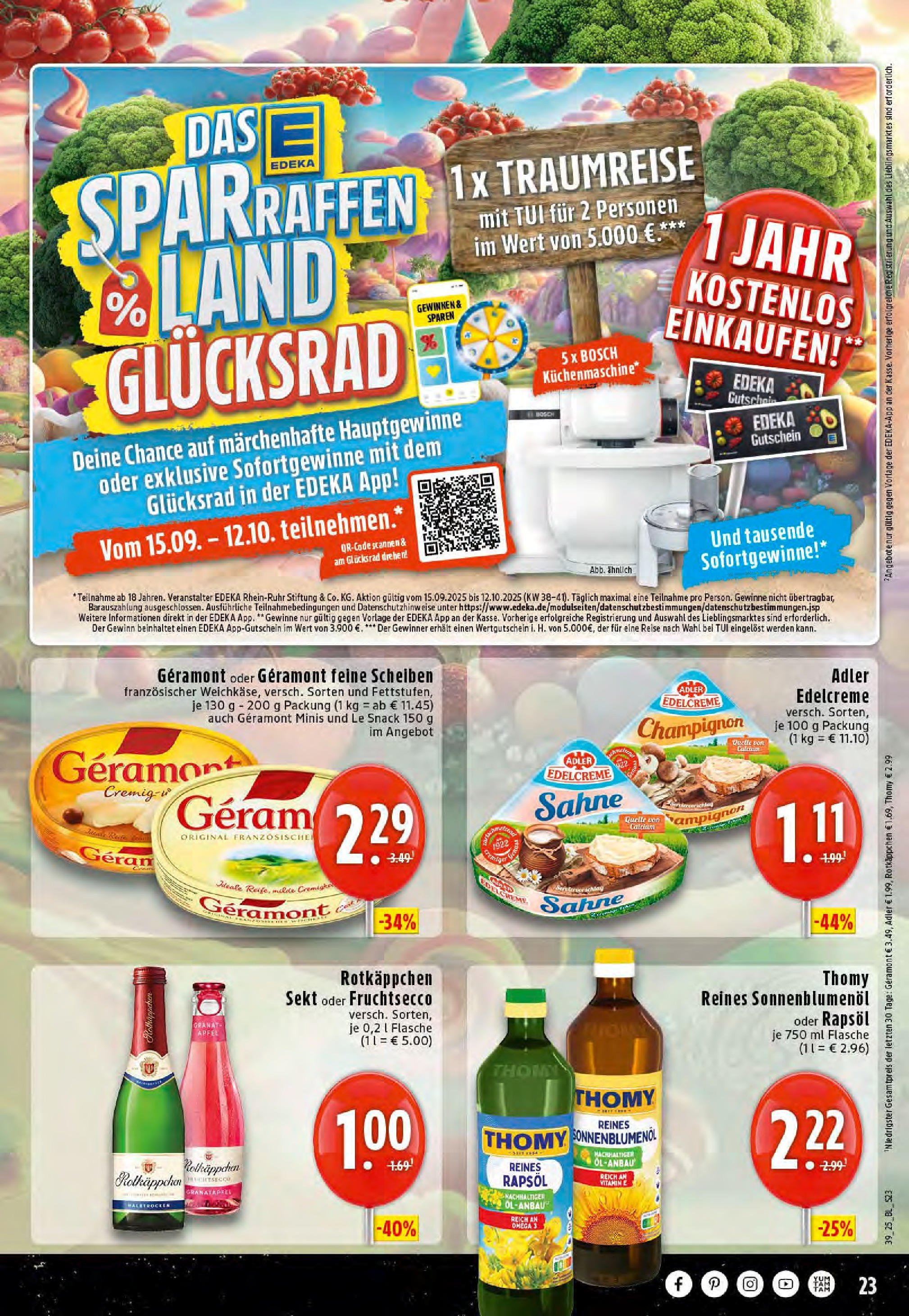 Edeka prospekt Saerbeck	 (ab 21.09.2025) » Angebote Online | Seite: 23 | Produkte: Rotkappchen sekt, Granatapfel, Sekt, Sahne