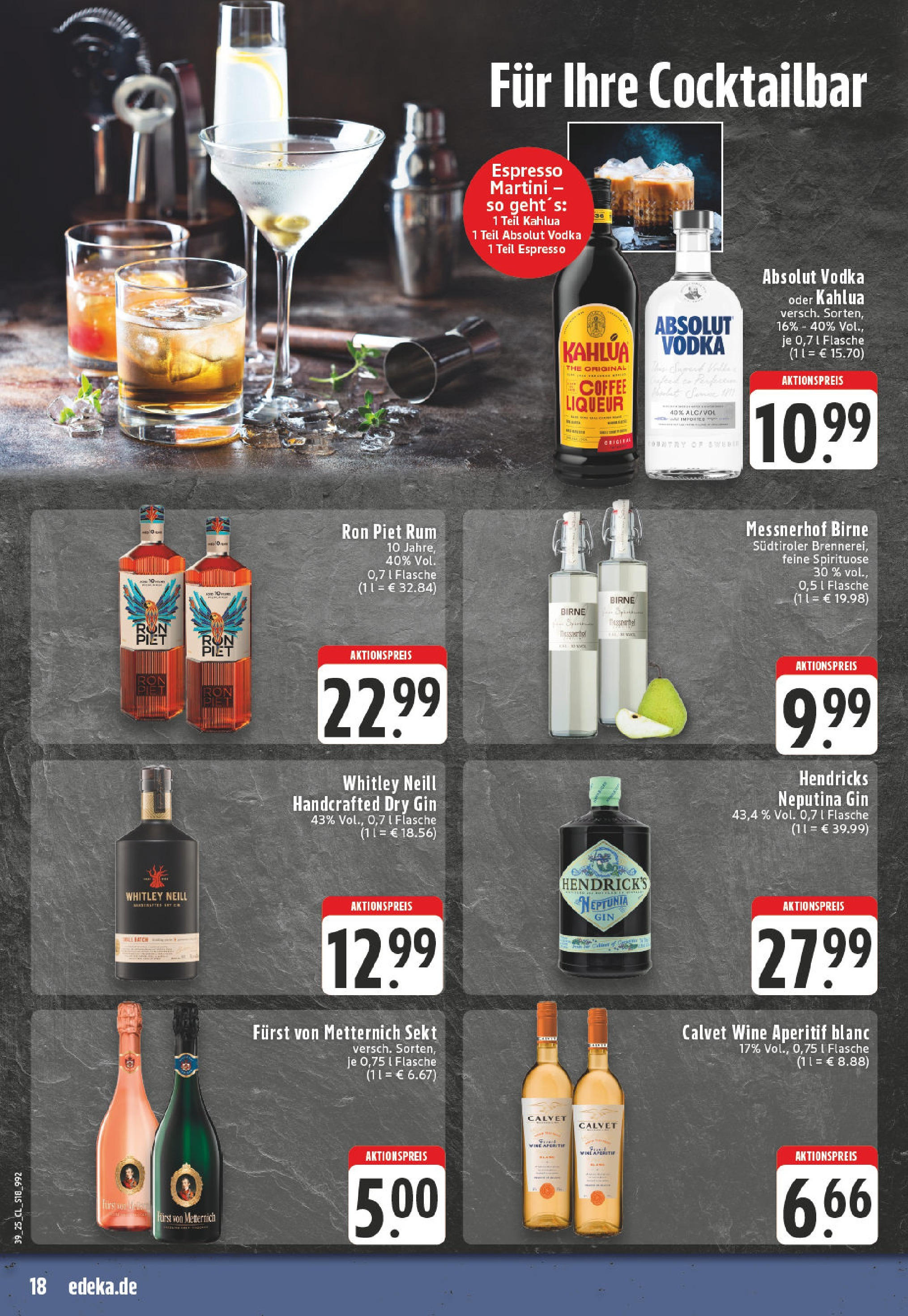 Edeka prospekt Köln-Lindenthal	 (ab 21.09.2025) » Angebote Online | Seite: 18 | Produkte: Martini, Furst von metternich, Rum, Vodka