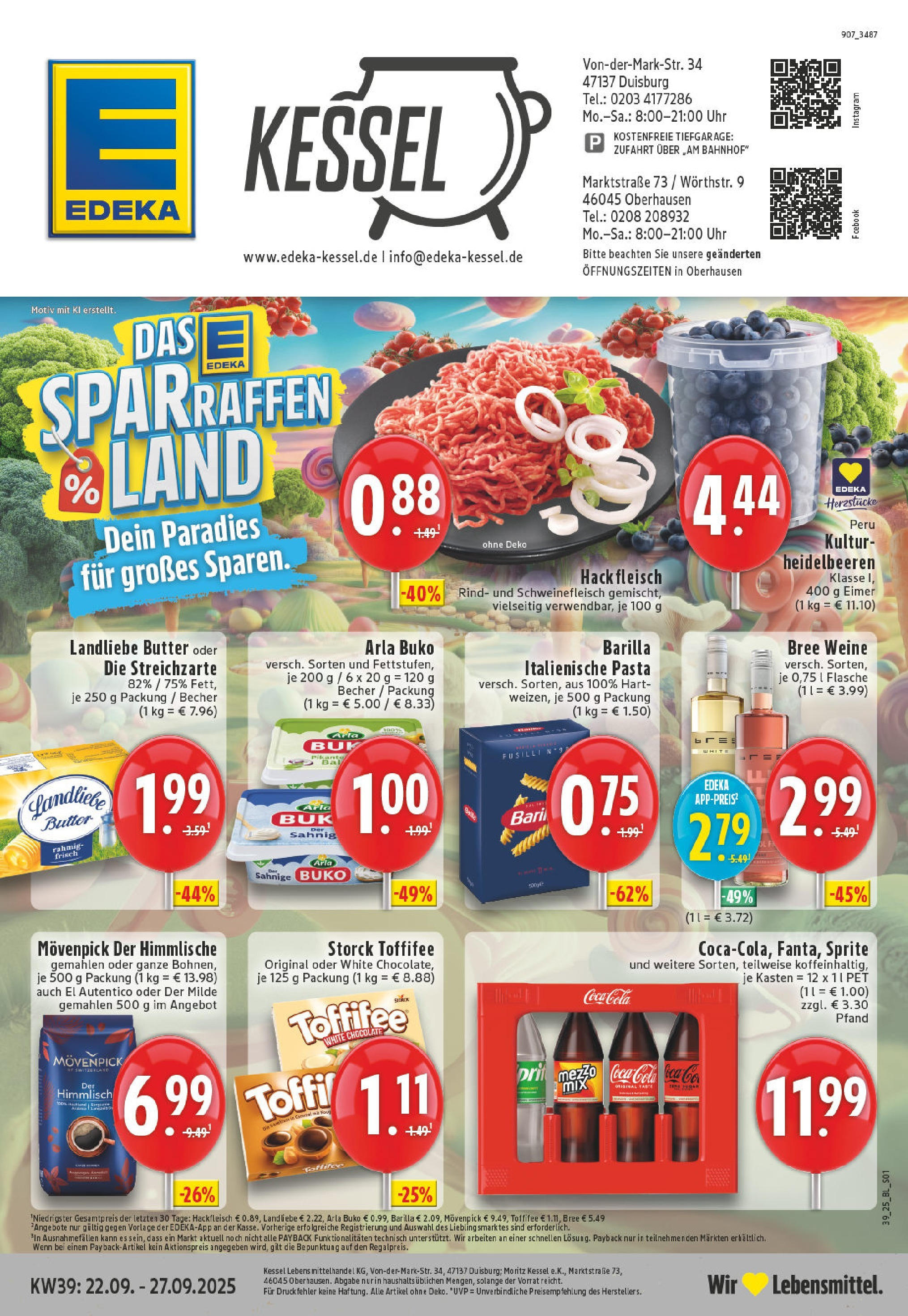 Edeka prospekt Oberhausen	 (ab 21.09.2025) » Angebote Online | Seite: 1 | Produkte: Bree, Heidelbeeren, Schweinefleisch, Hackfleisch